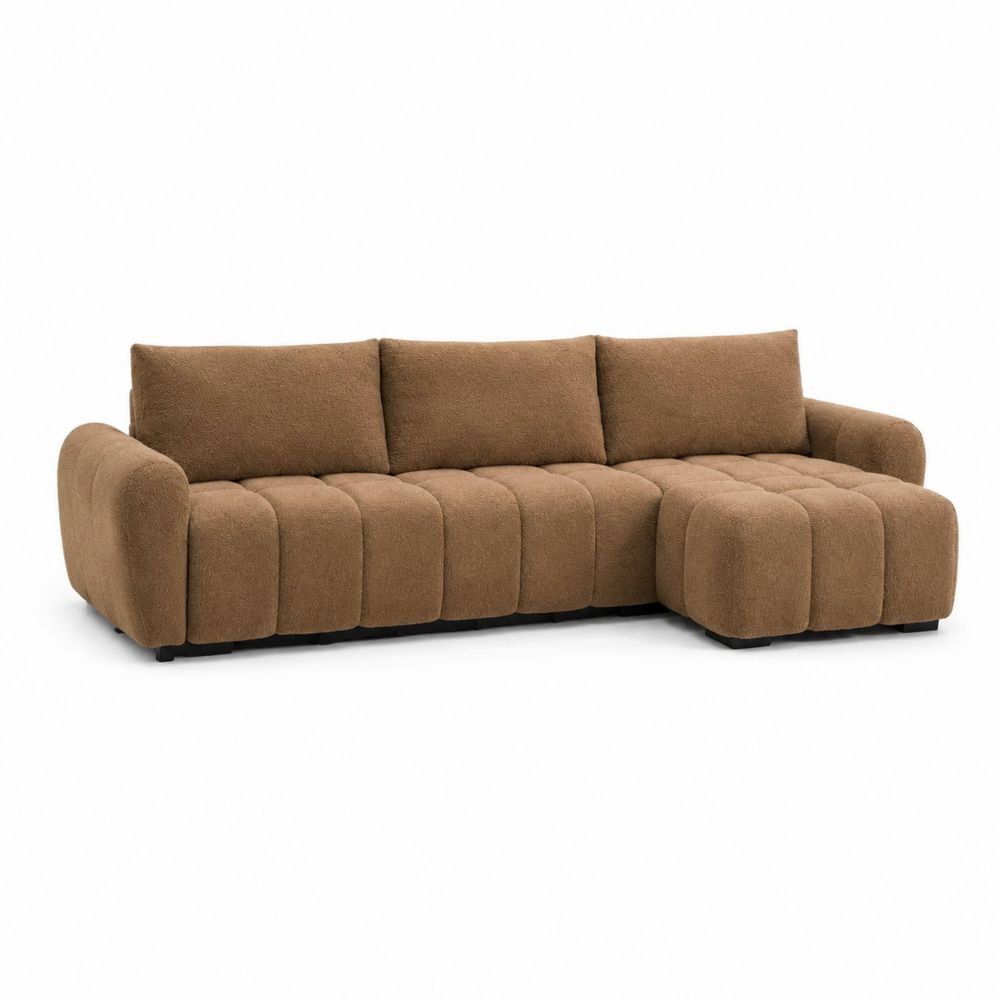 Sofa narożna tapicerowana brązowa z pianką
