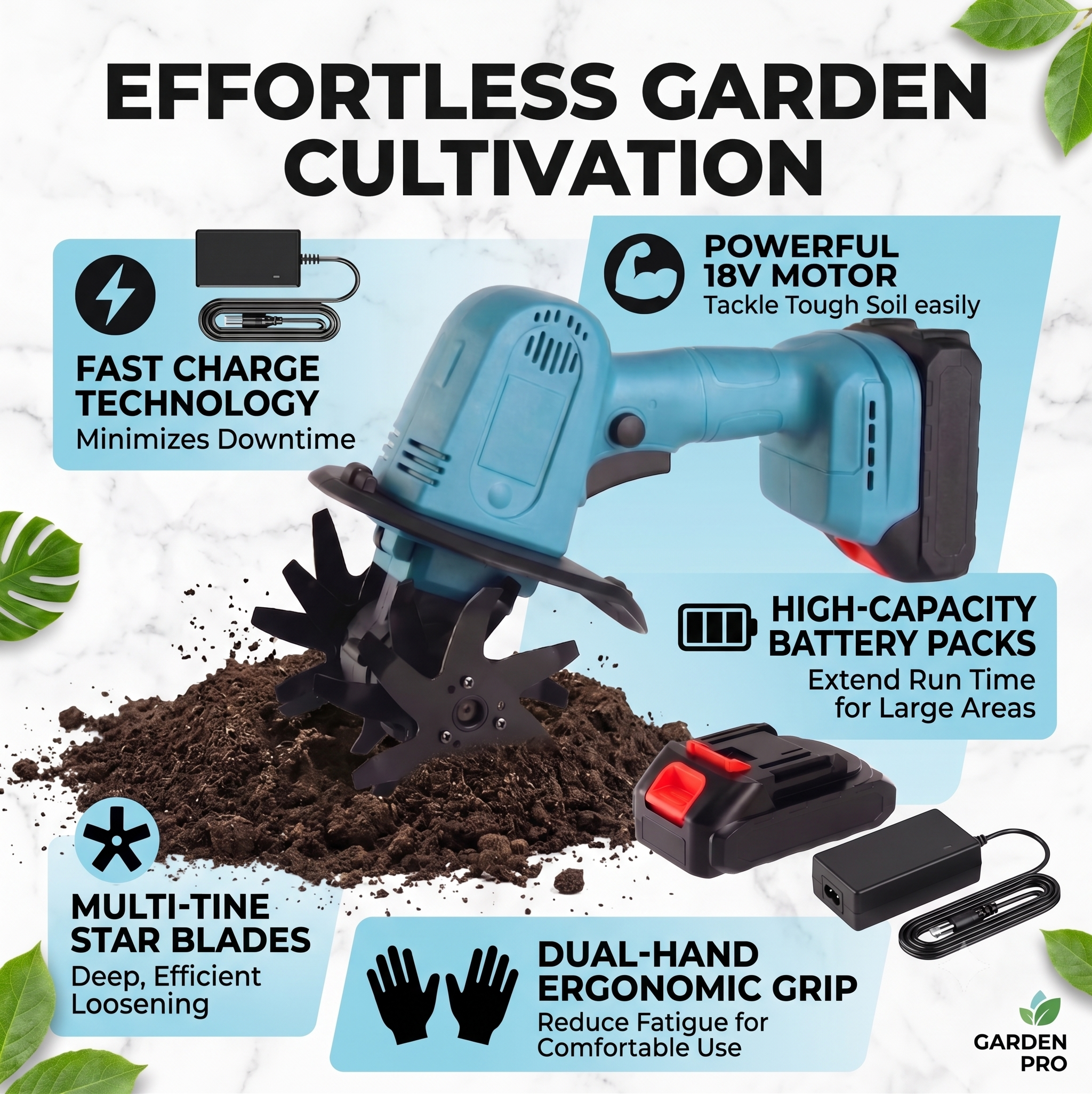 20V Cordless Electric Till & Cultivator Tool Kit