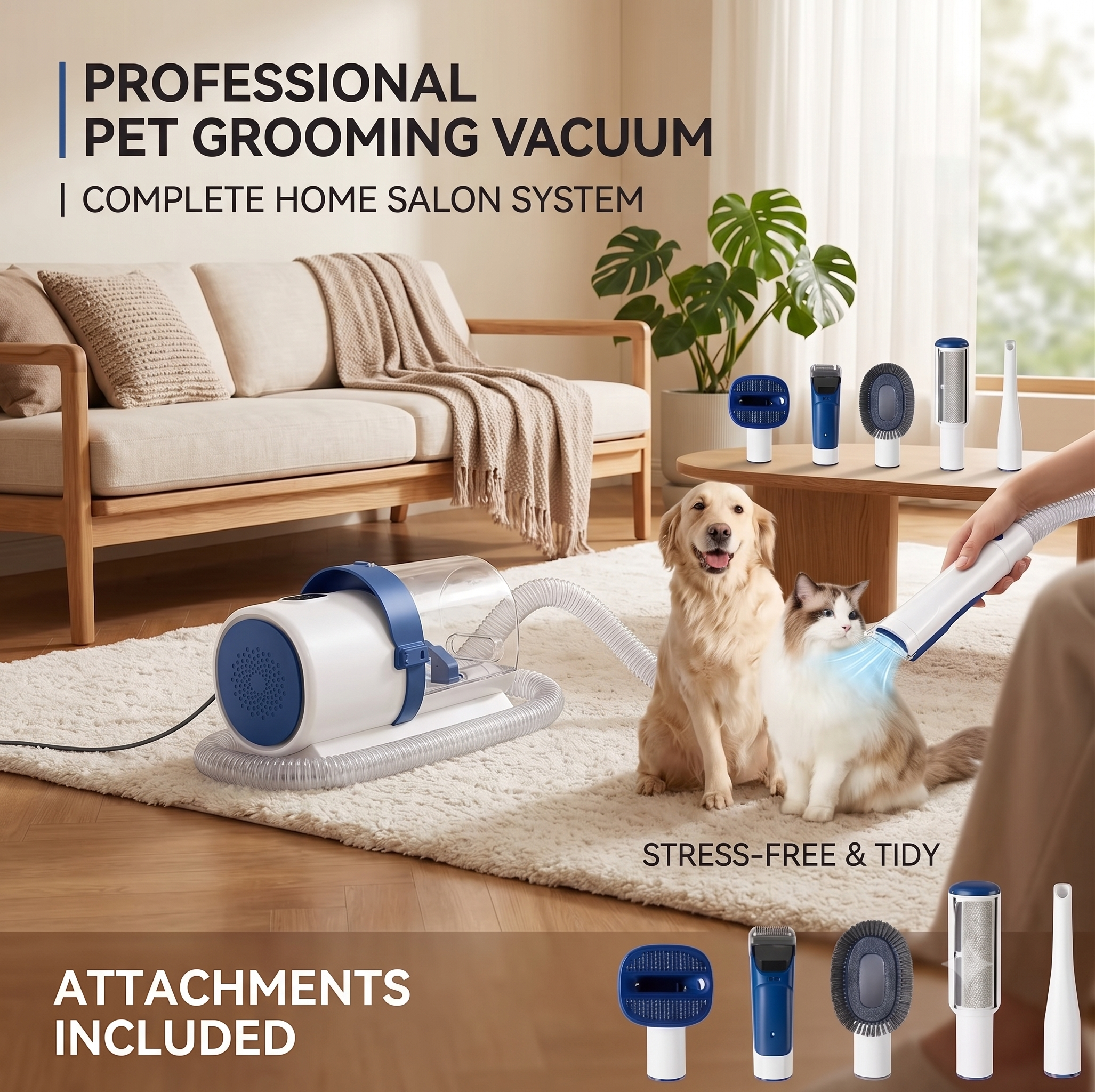 5-in-1 Pet Grooming Vacuum & Trimmer Kit with 6 Combs (99% Hair Suction)
