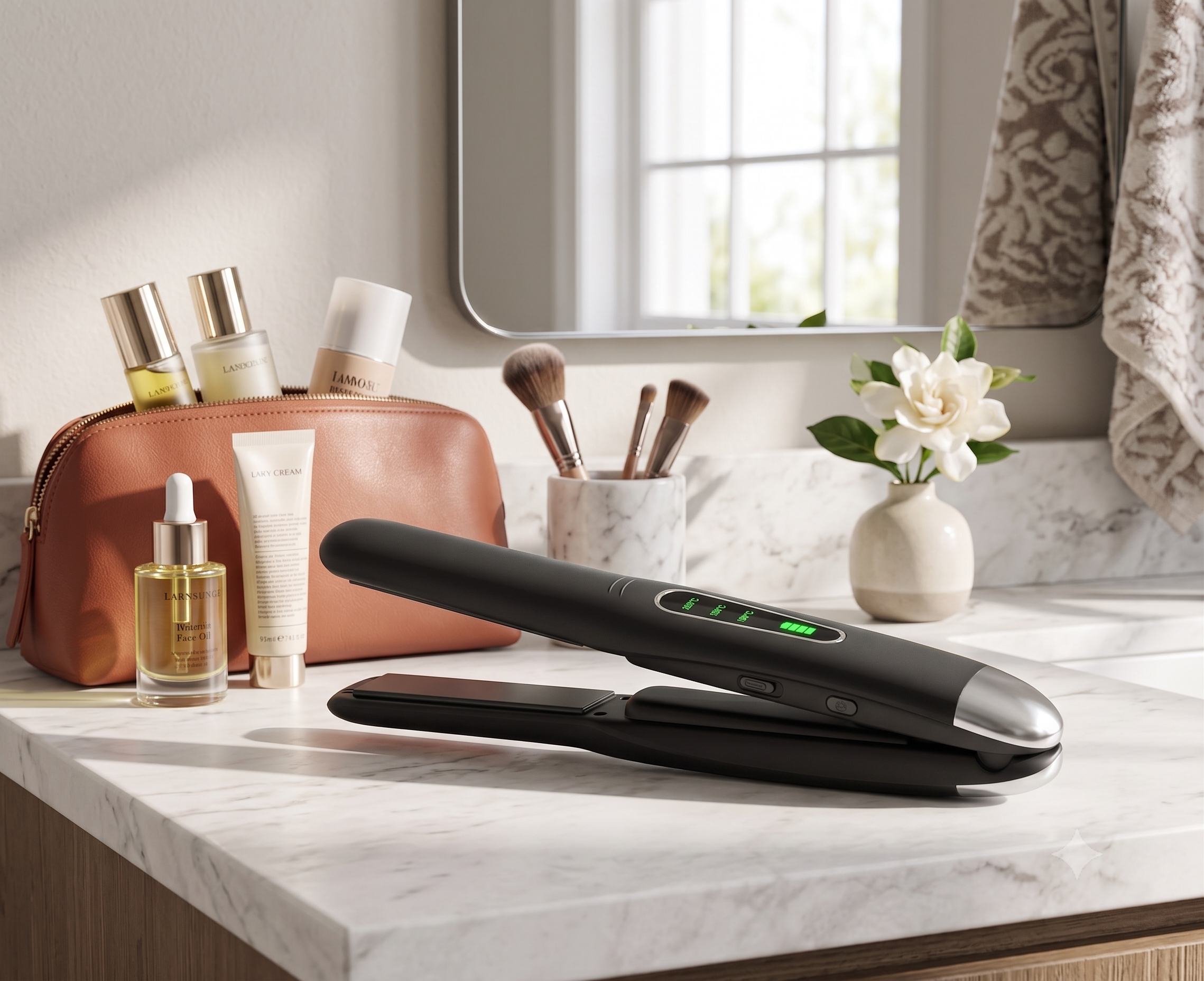 Cordless 2-in-1 Hair Straightener & Curling Wand, Wireless Portable Mini Flat Iron, Rechargeable Travel Styler with Titanium Plate, 5000mAh Battery (3 Heat Settings)