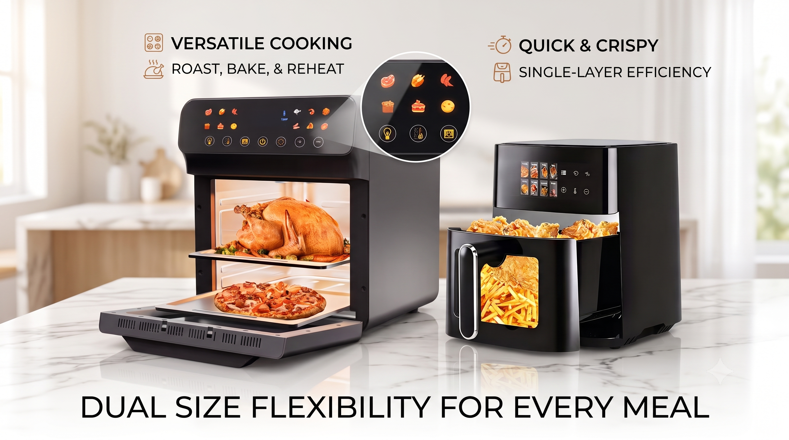 Large Visible Digital Air Fryer Oven – 12-in-1 Multi-Cooker with Easy-Clean Metal Interior (6QT/12QT)
