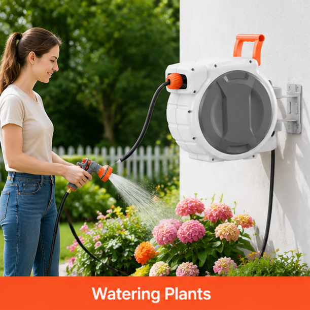 Heavy-Duty Wall-Mounted Retractable Garden Hose Reel, Slow Auto-Rewind & 3-Layer PVC Hose