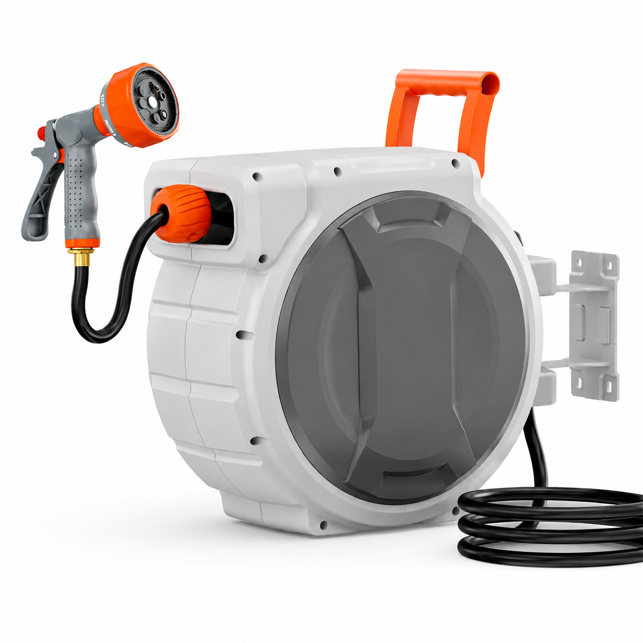Heavy-Duty Wall-Mounted Retractable Garden Hose Reel, Slow Auto-Rewind & 3-Layer PVC Hose