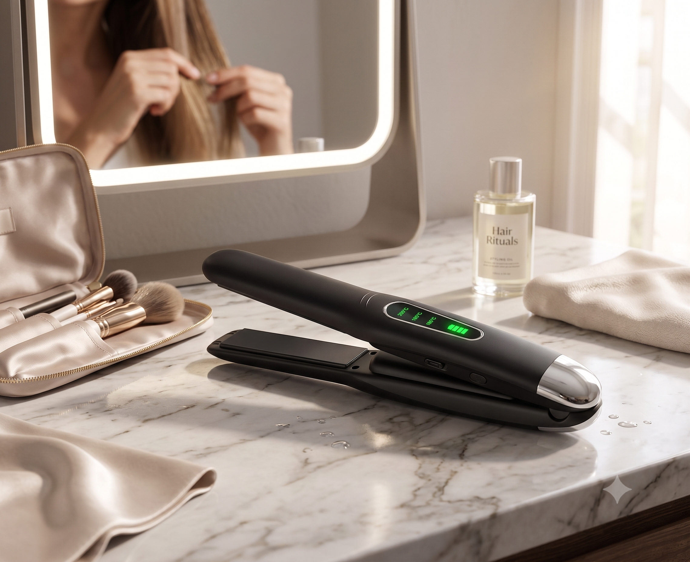 Cordless 2-in-1 Hair Straightener & Curling Wand, Wireless Portable Mini Flat Iron, Rechargeable Travel Styler with Titanium Plate, 5000mAh Battery (3 Heat Settings)