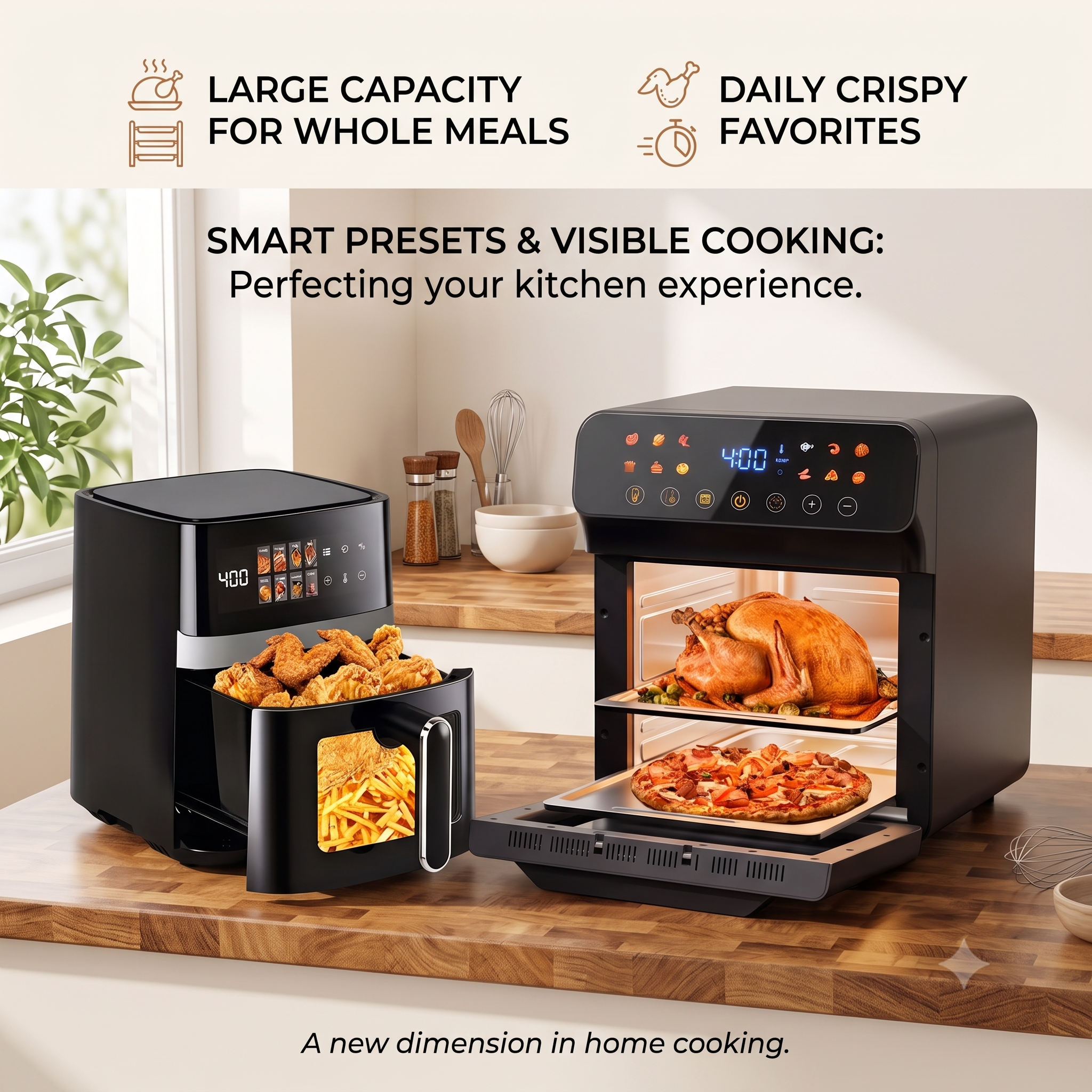 Large Visible Digital Air Fryer Oven – 12-in-1 Multi-Cooker with Easy-Clean Metal Interior (6QT/12QT)