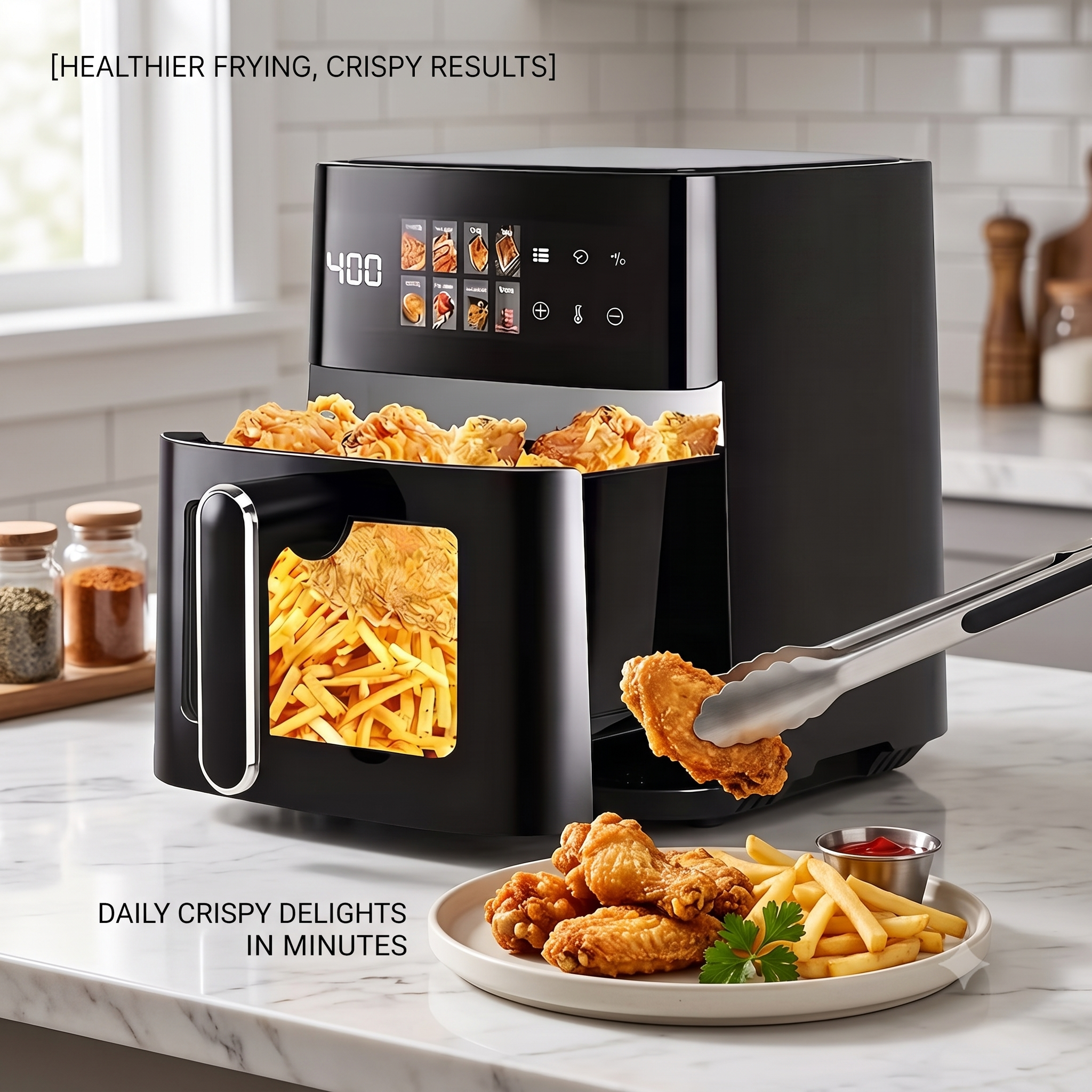 Large Visible Digital Air Fryer Oven – 12-in-1 Multi-Cooker with Easy-Clean Metal Interior (6QT/12QT)