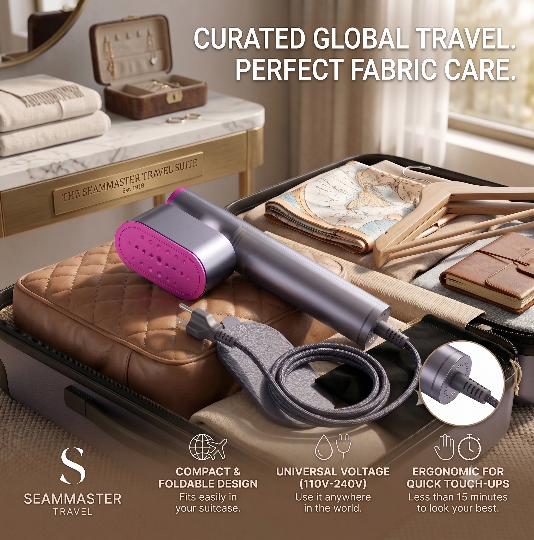 Dual Voltage Foldable Travel Steamer & Dry Iron (1000W / 15s Heat-Up)