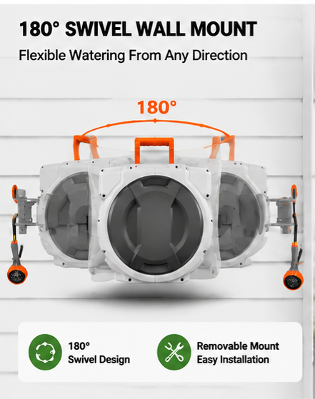 Heavy-Duty Wall-Mounted Retractable Garden Hose Reel, Slow Auto-Rewind & 3-Layer PVC Hose