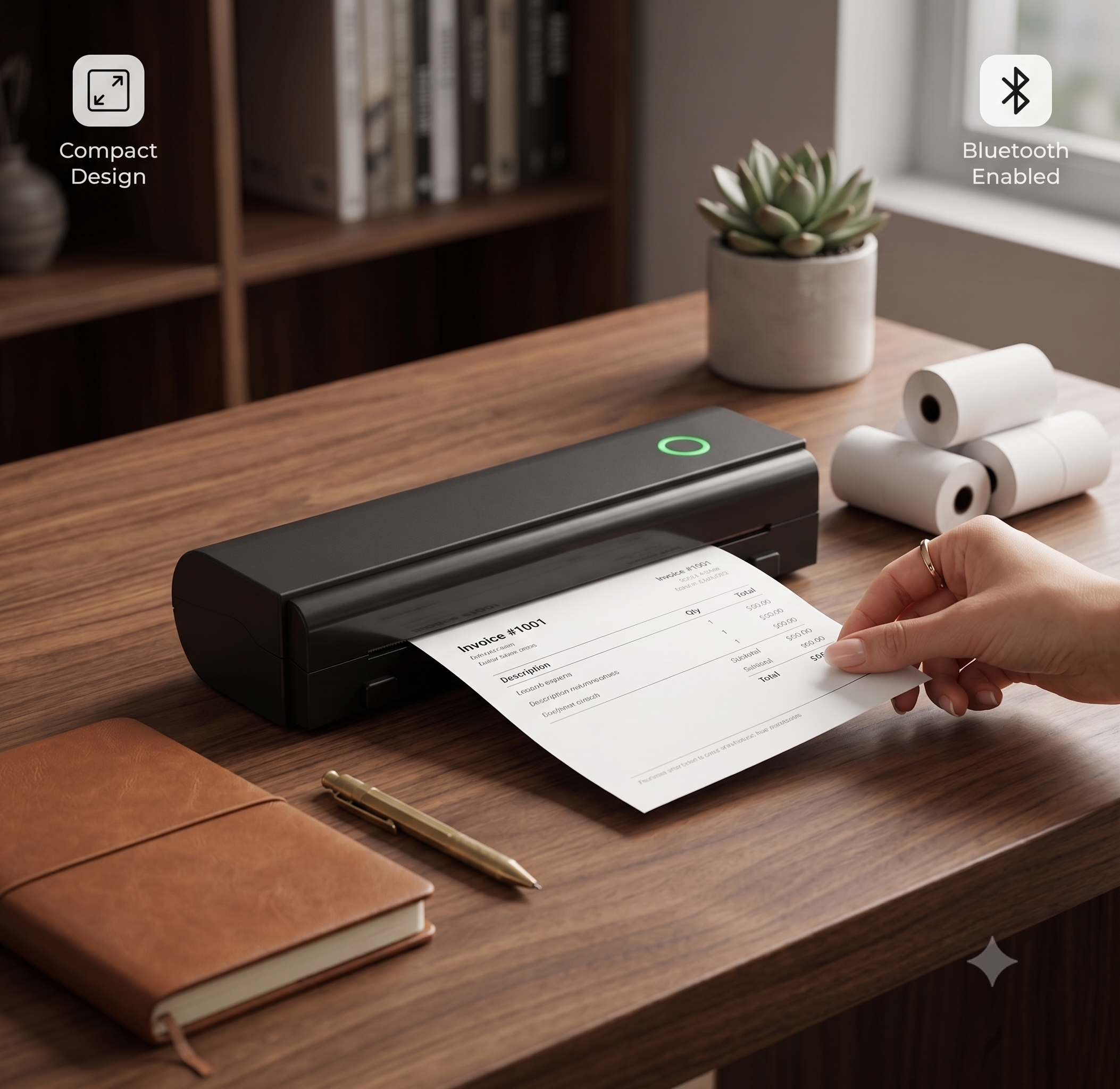 Wireless Inkless A4 Thermal Printer – Compact Mobile Document Printer with 2600mAh Battery