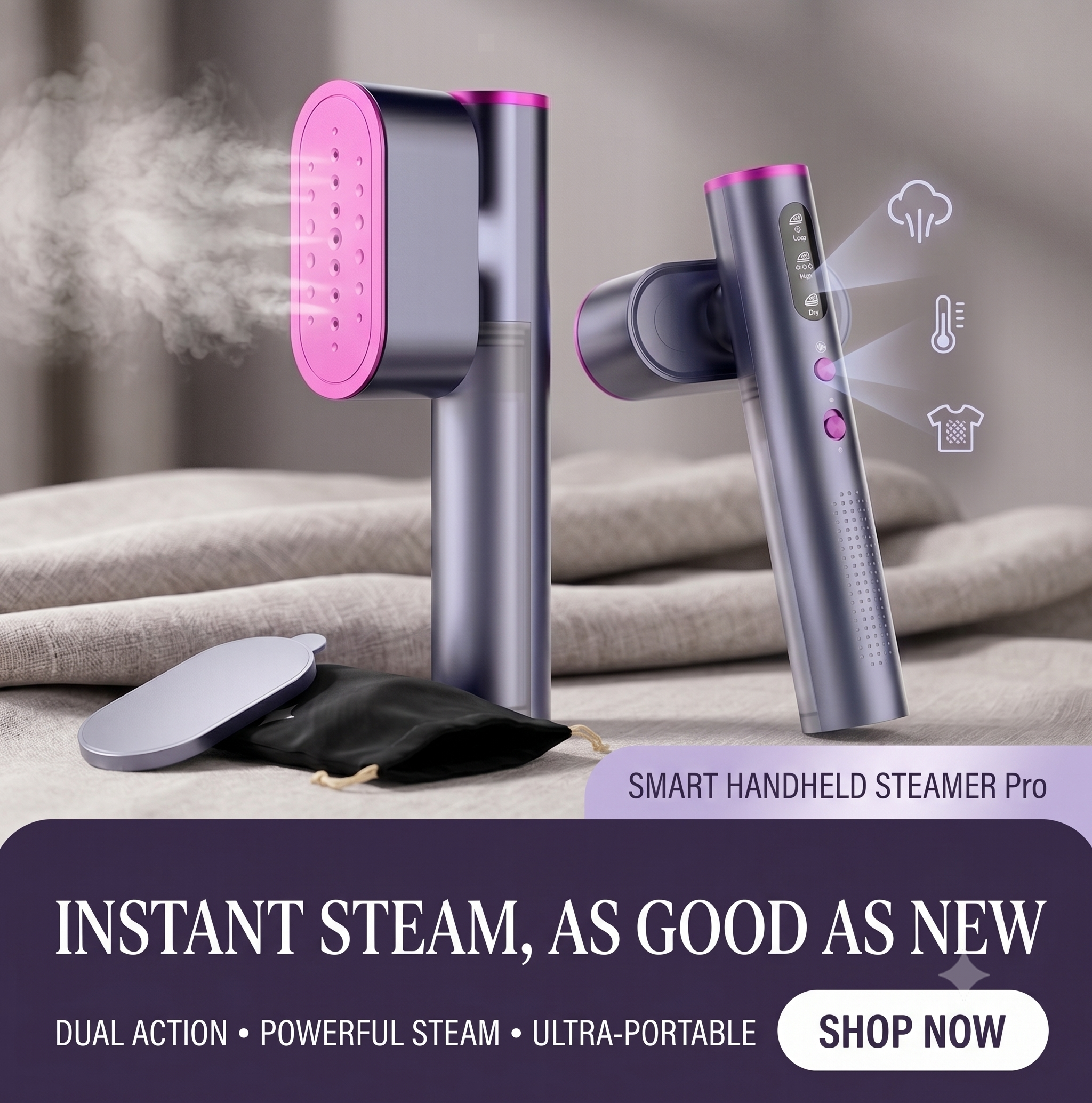 Dual Voltage Foldable Travel Steamer & Dry Iron (1000W / 15s Heat-Up)