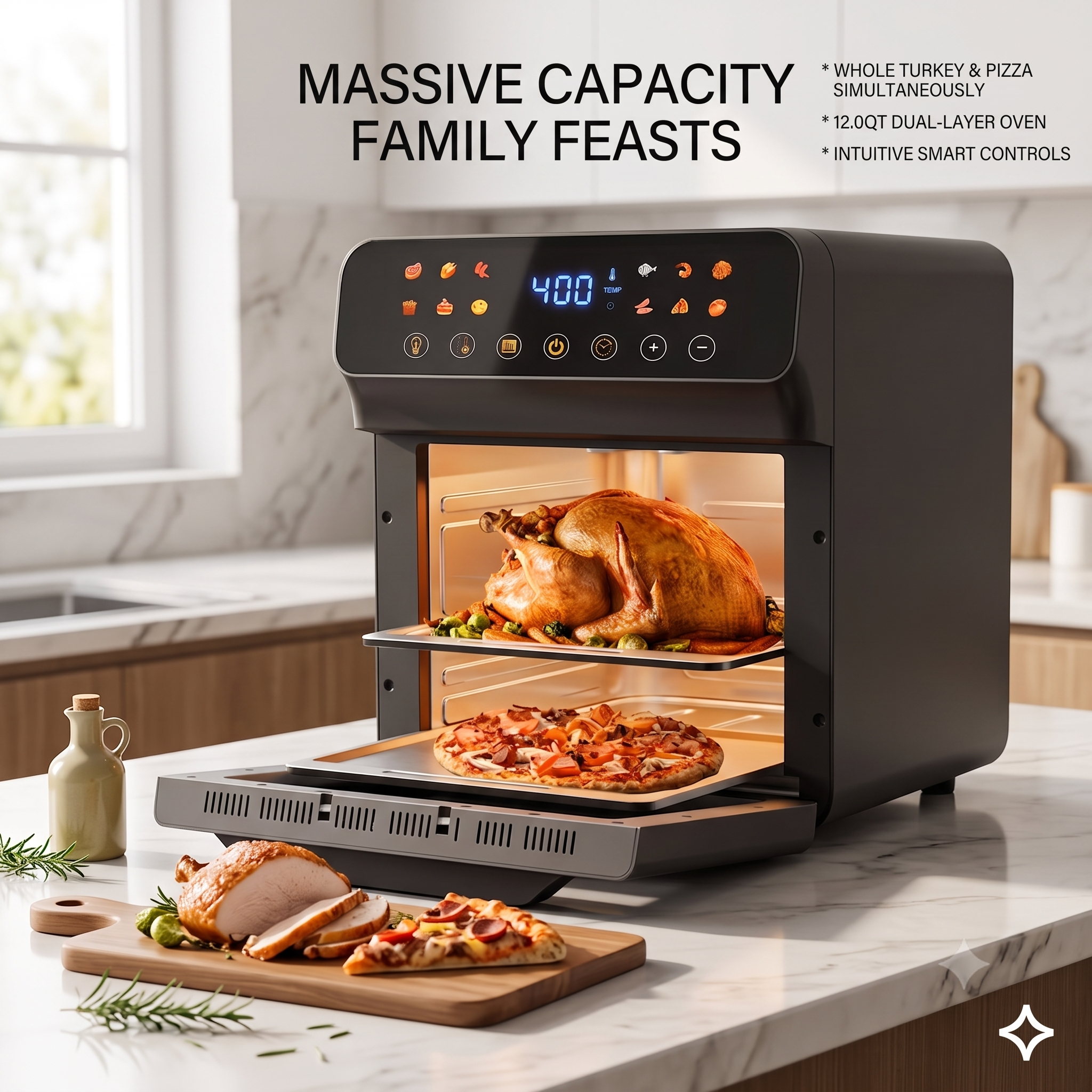 Large Visible Digital Air Fryer Oven – 12-in-1 Multi-Cooker with Easy-Clean Metal Interior (6QT/12QT)