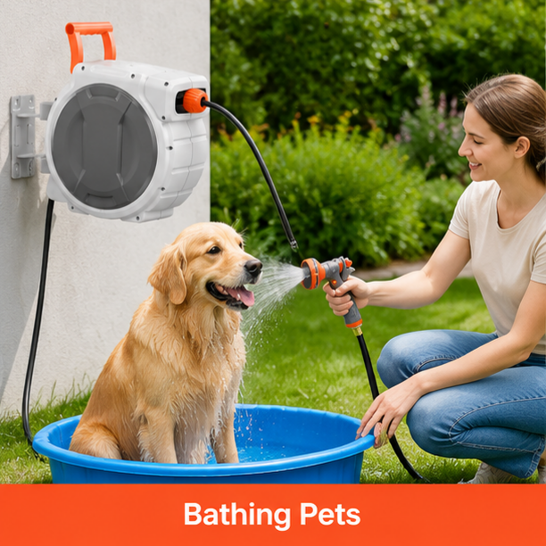 Heavy-Duty Wall-Mounted Retractable Garden Hose Reel, Slow Auto-Rewind & 3-Layer PVC Hose