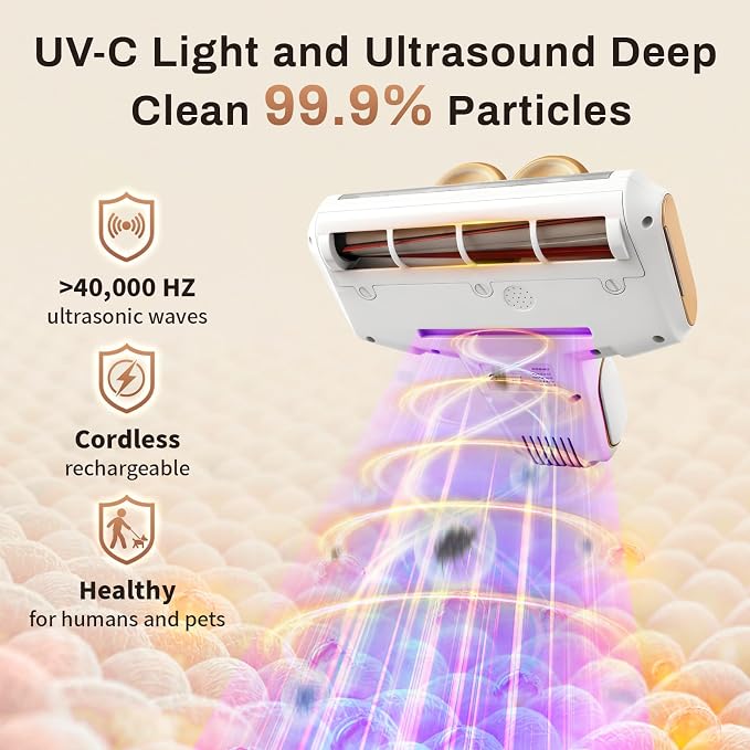 Cordless Handheld Mattress Vacuum Cleaner with UV Light, 16KPa Suction & HEPA Filtration