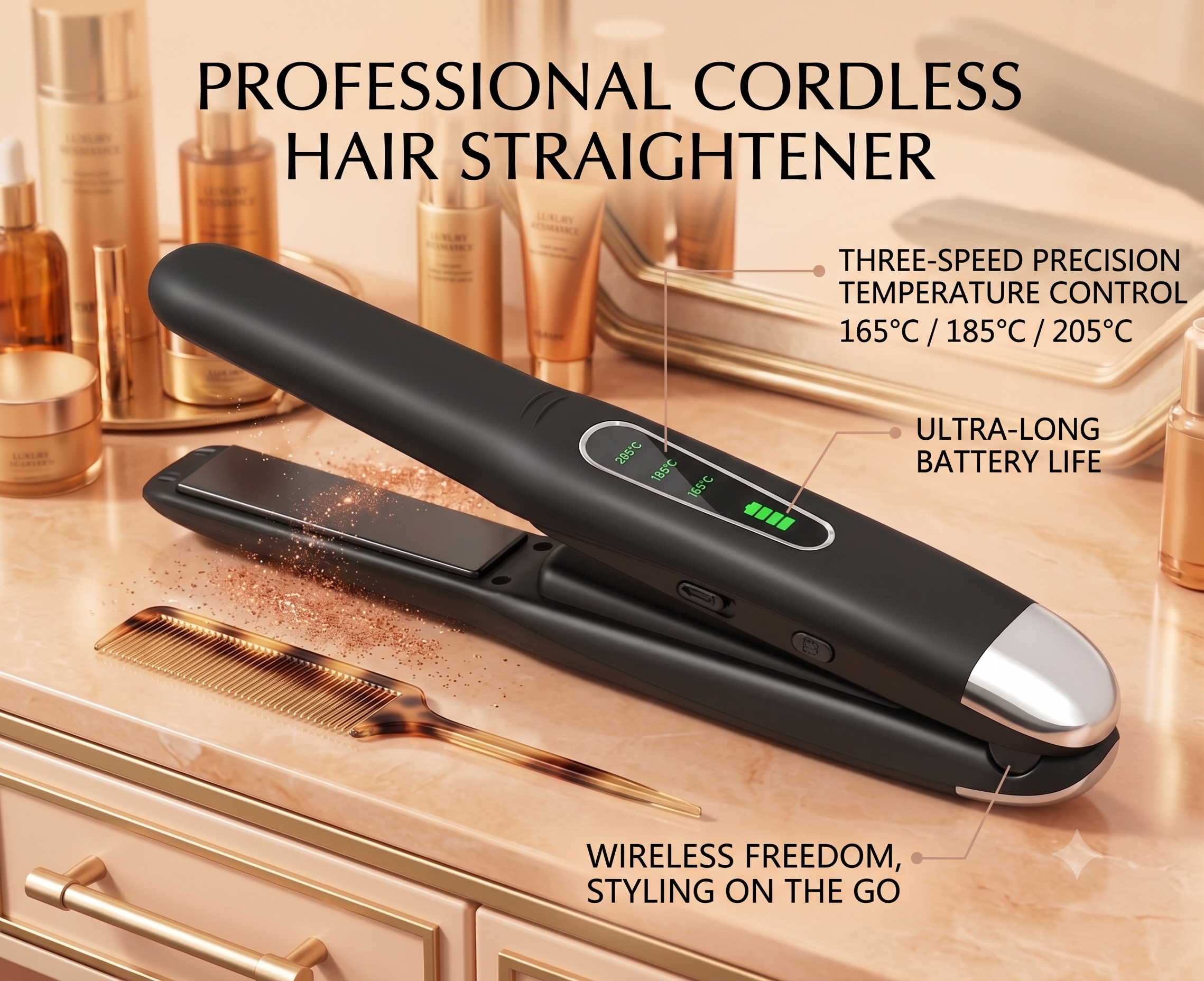 Cordless 2-in-1 Hair Straightener & Curling Wand, Wireless Portable Mini Flat Iron, Rechargeable Travel Styler with Titanium Plate, 5000mAh Battery (3 Heat Settings)