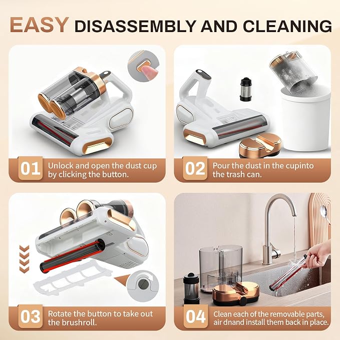 Cordless Handheld Mattress Vacuum Cleaner with UV Light, 16KPa Suction & HEPA Filtration