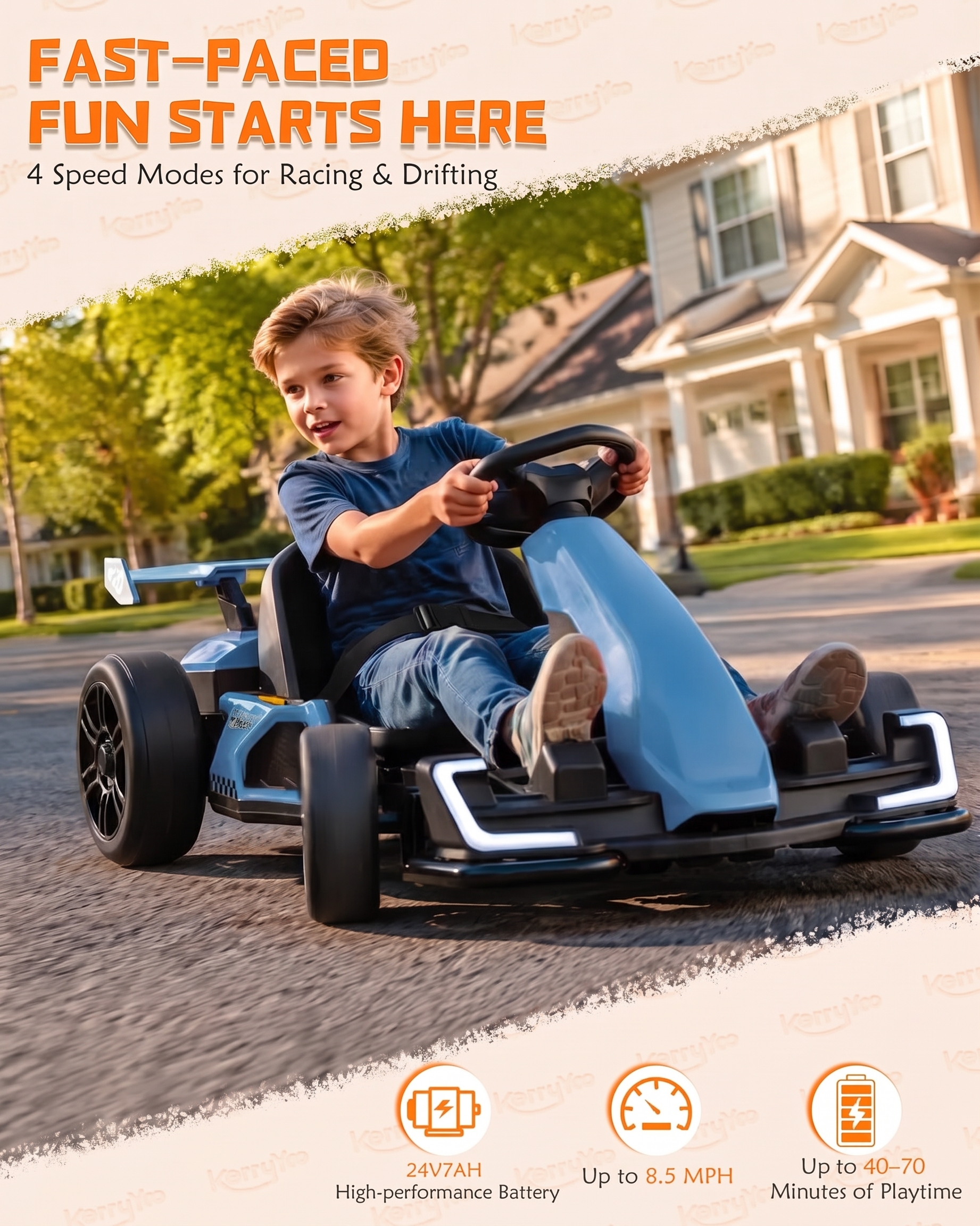 Go Kart Electric Drift Kart with Length Adjustable Seat