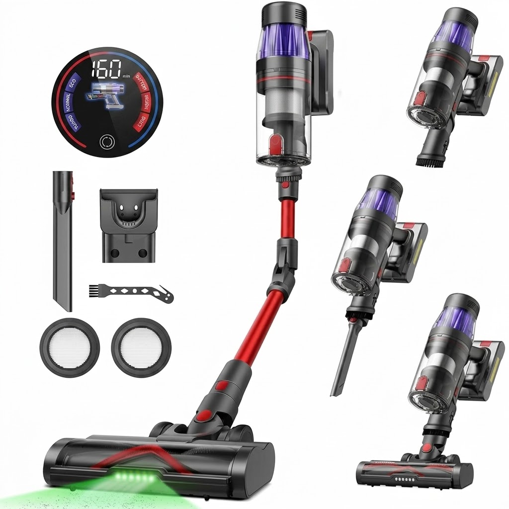 Cordless Vacuum Cleaner, 600W 55Kpa 60Mins Vacuum Cleaners for Home