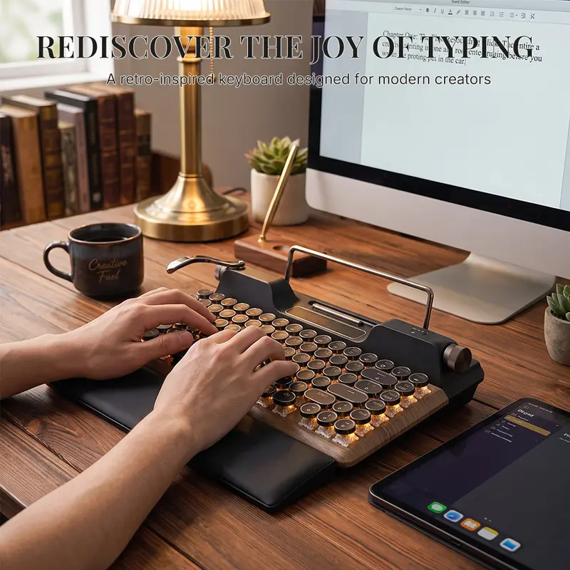 Retro Typewriter Keyboard , Vintage Mechanical Bluetooth 5.0