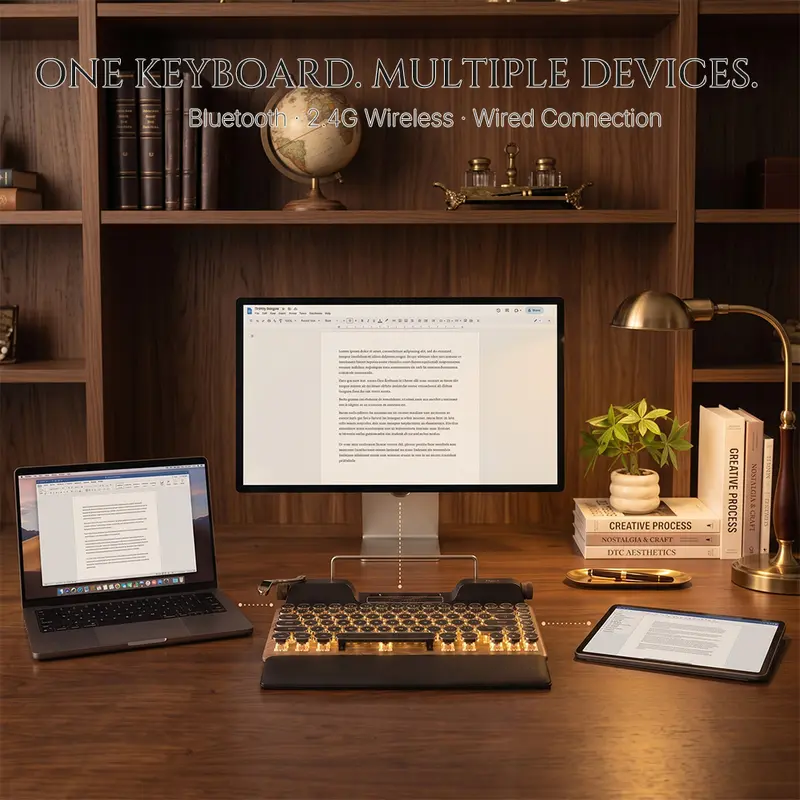 Retro Typewriter Keyboard , Vintage Mechanical Bluetooth 5.0