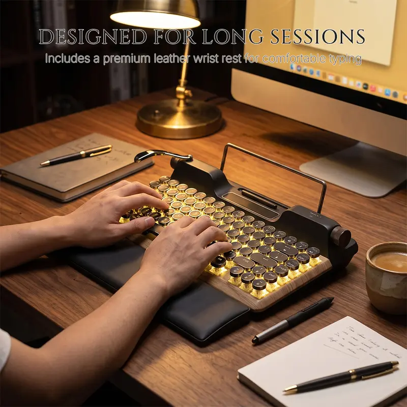Retro Typewriter Keyboard , Vintage Mechanical Bluetooth 5.0