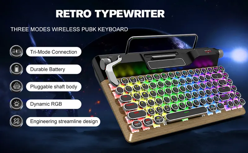 Retro Typewriter Keyboard , Vintage Mechanical Bluetooth 5.0