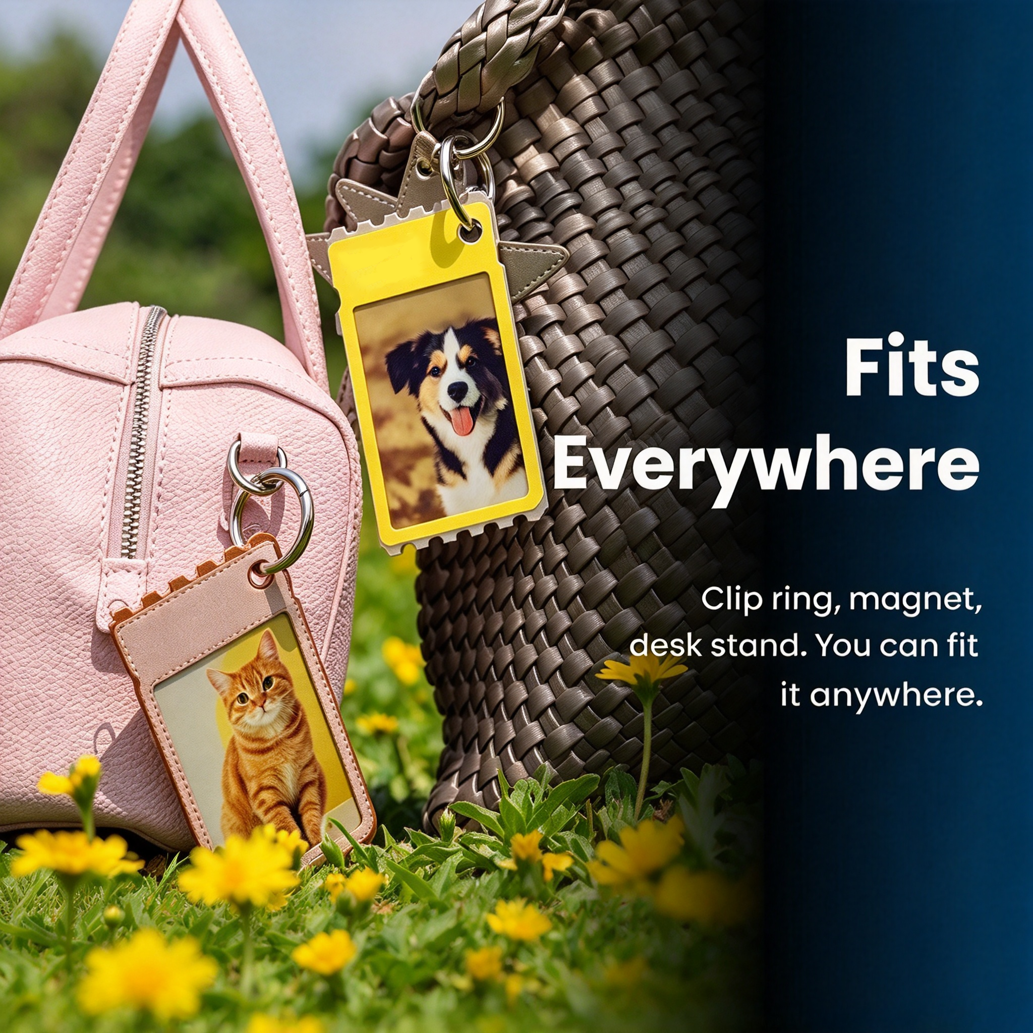 Portable everywhere full color e-paper display with key ring and magnet design hang on bags or attach anywhere to show favorite photos