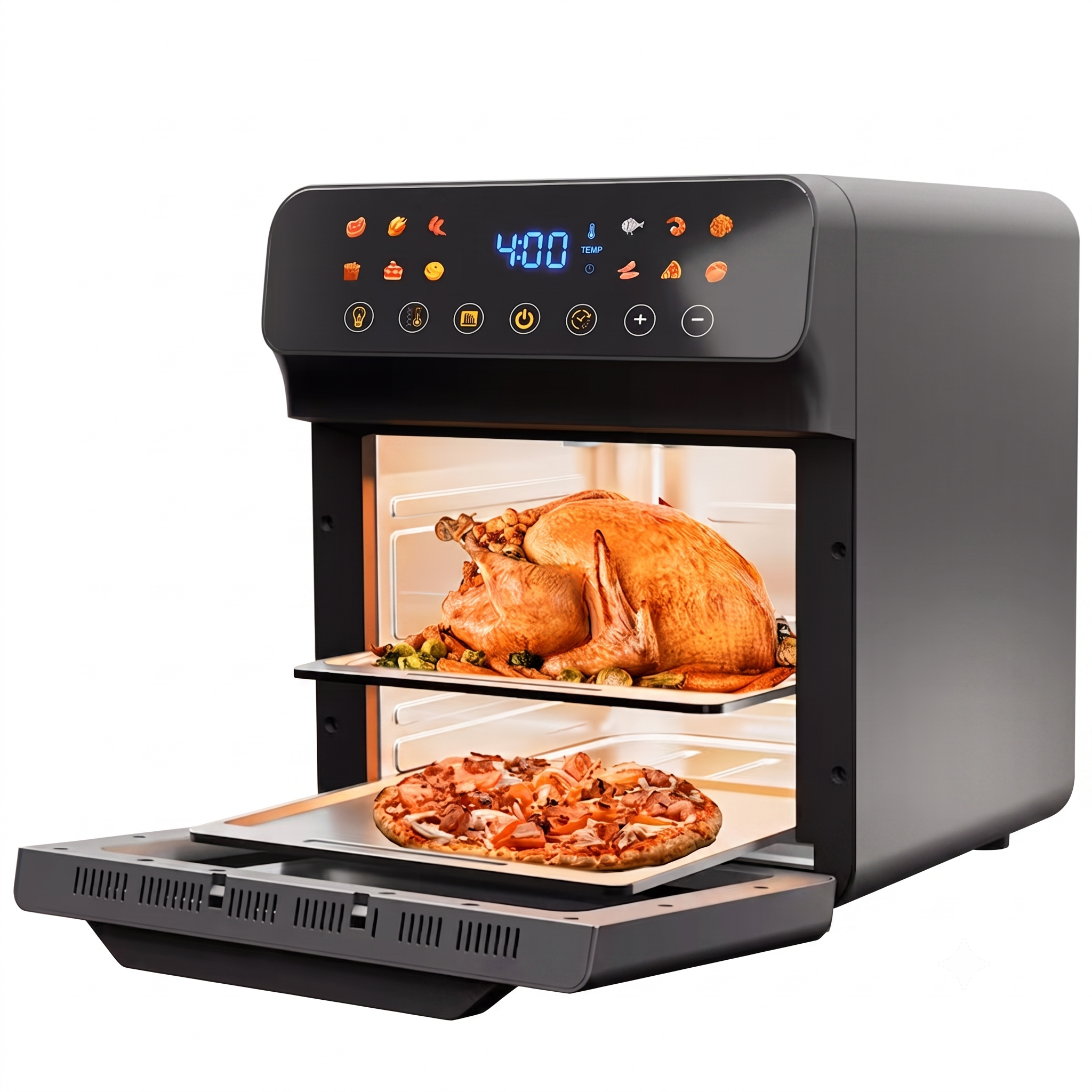 Large Visible Digital Air Fryer Oven – 12-in-1 Multi-Cooker with Easy-Clean Metal Interior (6QT/12QT)