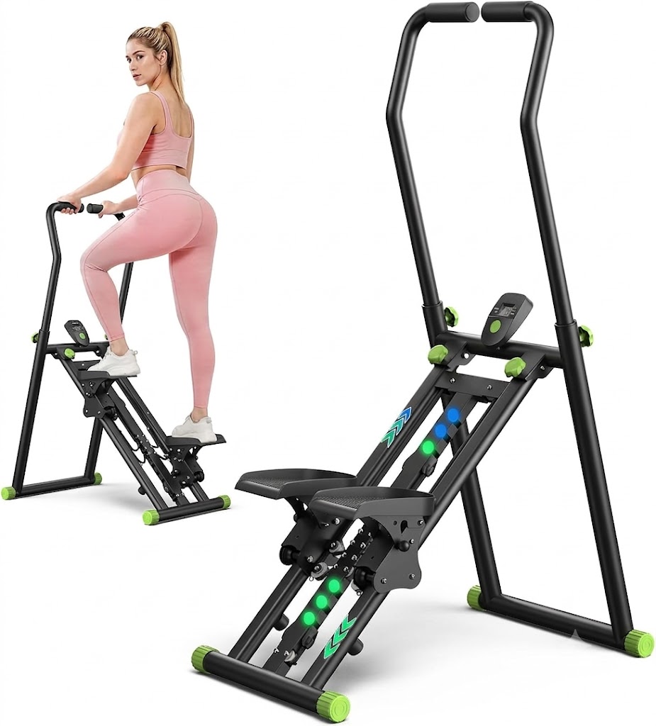 Vertical Stair Climber Machine with Adjustable Resistance & LCD Monitor, Foldable 3-In-1 Step Stepper Exercise Machine for Home Workout, 300 lbs Capacity