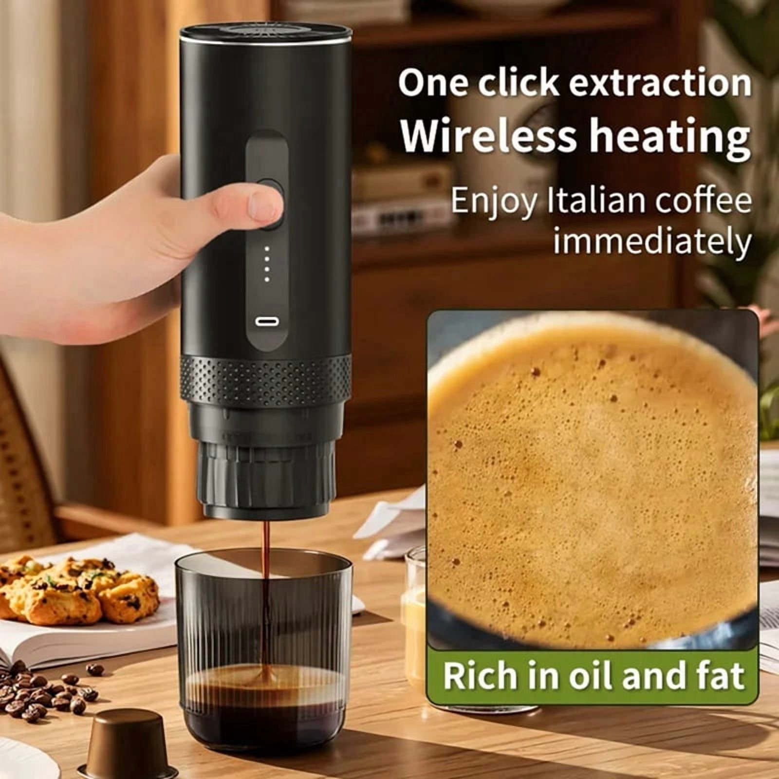 Portable Coffee Maker Espresso Machine, Travel Coffee Maker Self-Heating with USB-C Small Tea Cup, Compatible with Ground Coffee & NS Capsule for RV,Car, Hiking, Camping Office