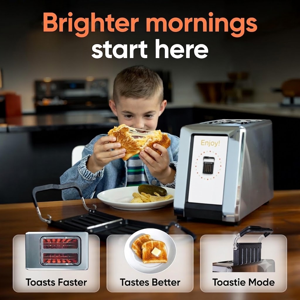 Smart Toaster with Touchscreen (Bundle with Toastie Press & Warming Rack) Choose from 40+ Bread Types, 7 Browning Levels, & Toastie Press Mode