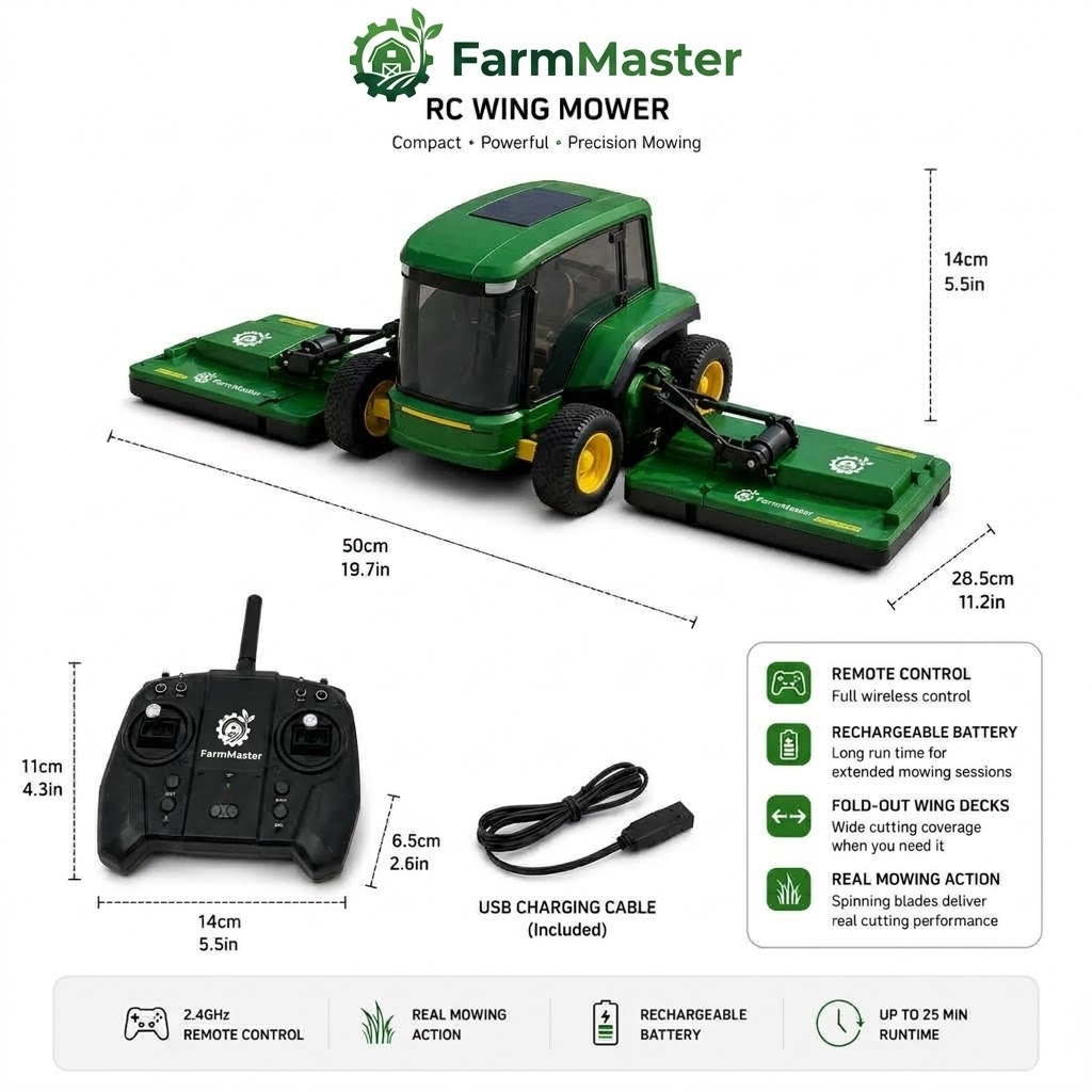 FarmMaster™ 1:16 Pro RC Tractor with Working Twin-Mowers (FREE Extra Battery)