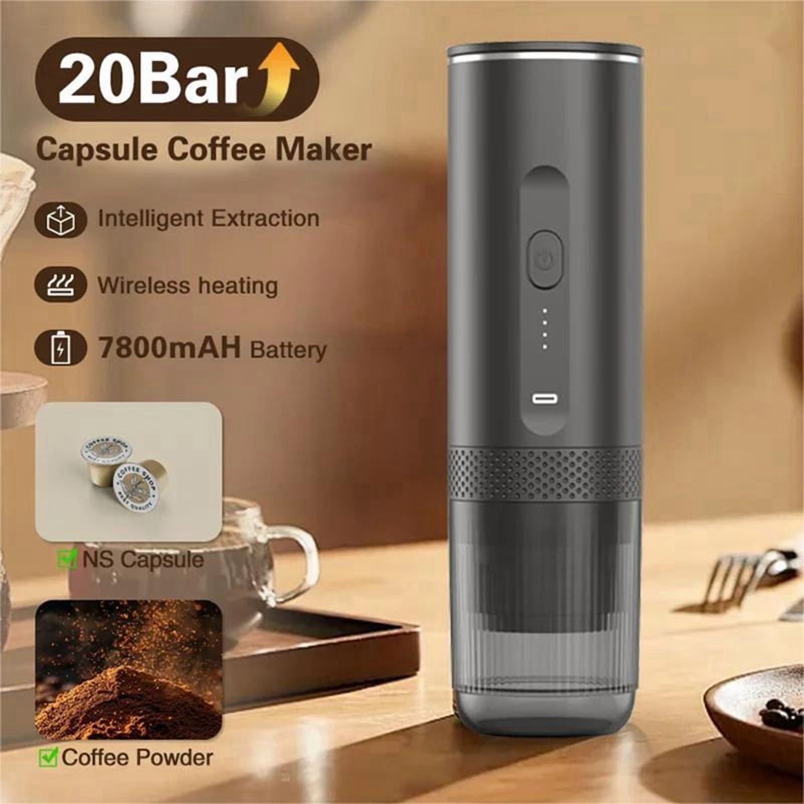 Portable Coffee Maker Espresso Machine, Travel Coffee Maker Self-Heating with USB-C Small Tea Cup, Compatible with Ground Coffee & NS Capsule for RV,Car, Hiking, Camping Office