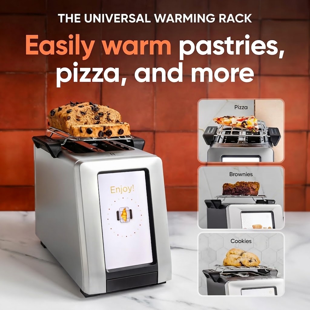 Smart Toaster with Touchscreen (Bundle with Toastie Press & Warming Rack) Choose from 40+ Bread Types, 7 Browning Levels, & Toastie Press Mode