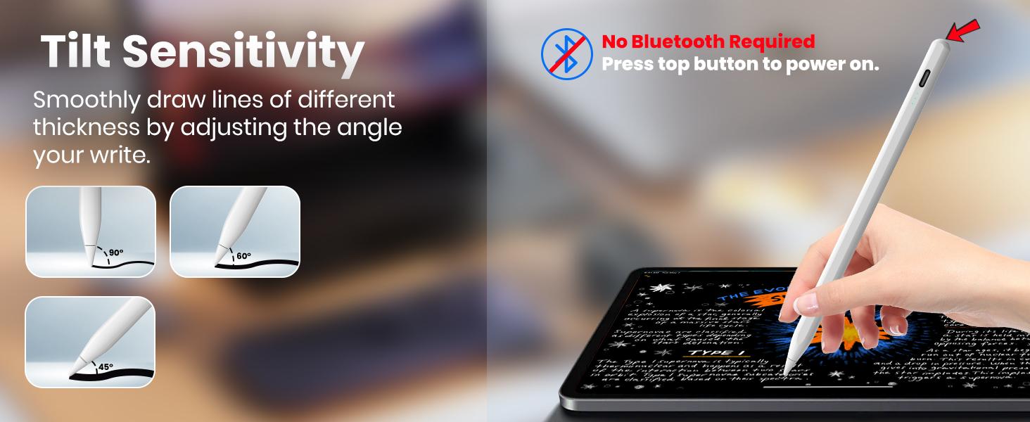 Smart Drawing Stylus Pen - Fast Charge Touchscreen Pen with Palm Rejection, Tilt Sensitivity, Replaceable Tip - Compatible with 2018-2025 iPad A16/A17 Pro, 10th/11-6th Gen, Air 11"/13" M3/M2/5th-3rd, Pro 13"/11"/M4/12.9", Mini 6/5th - Tablet Accessories