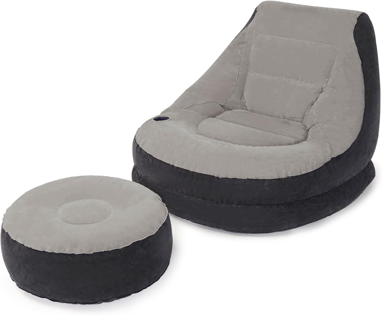 Ultra Lounge Inflatable Chair: Built-in Cupholder – Ottoman Foot Rest – 2-in-1 Valve – Flocked Construction – 220lb Weight Capacity