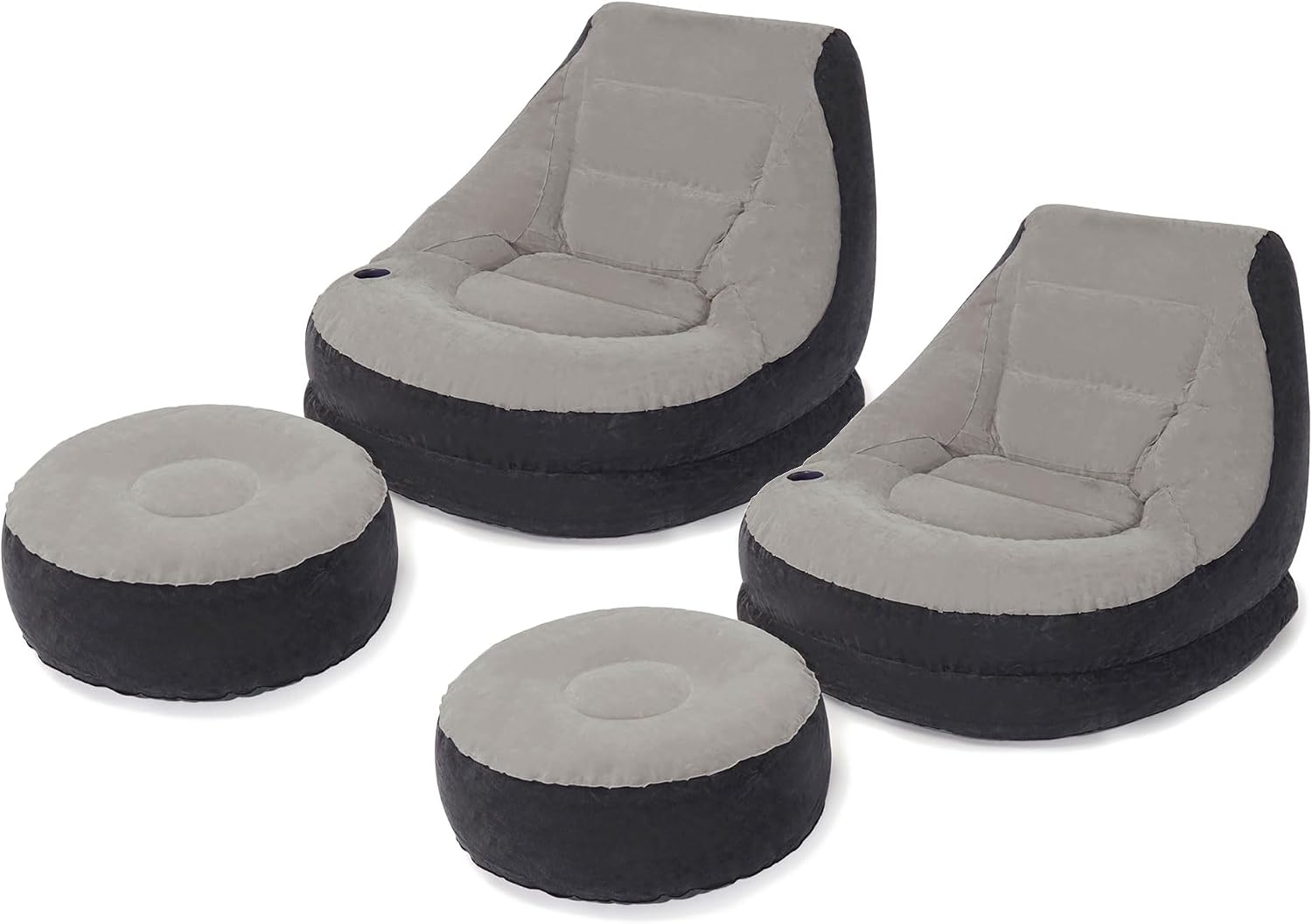 Ultra Lounge Inflatable Chair: Built-in Cupholder – Ottoman Foot Rest – 2-in-1 Valve – Flocked Construction – 220lb Weight Capacity