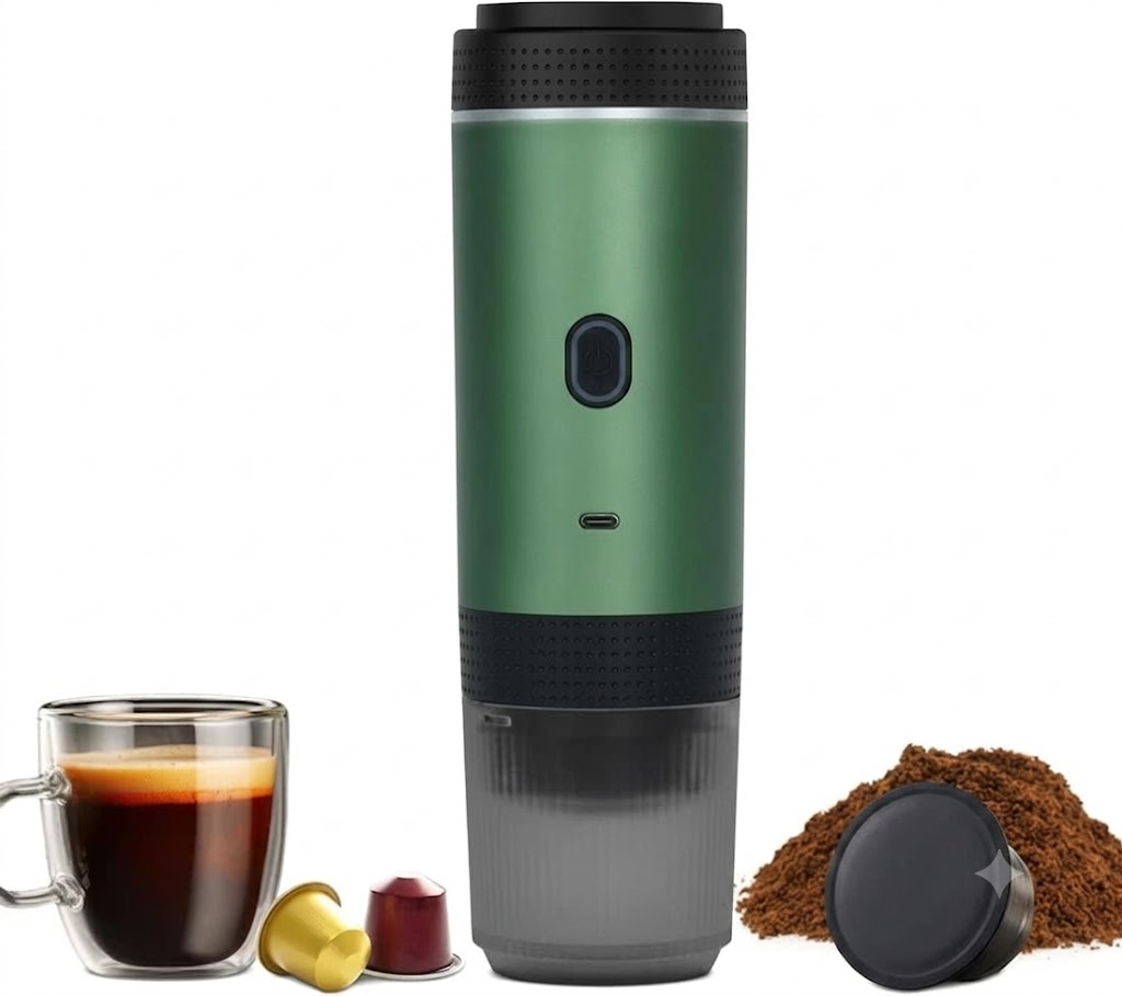 Portable Coffee Maker Espresso Machine, Travel Coffee Maker Self-Heating with USB-C Small Tea Cup, Compatible with Ground Coffee & NS Capsule for RV,Car, Hiking, Camping Office