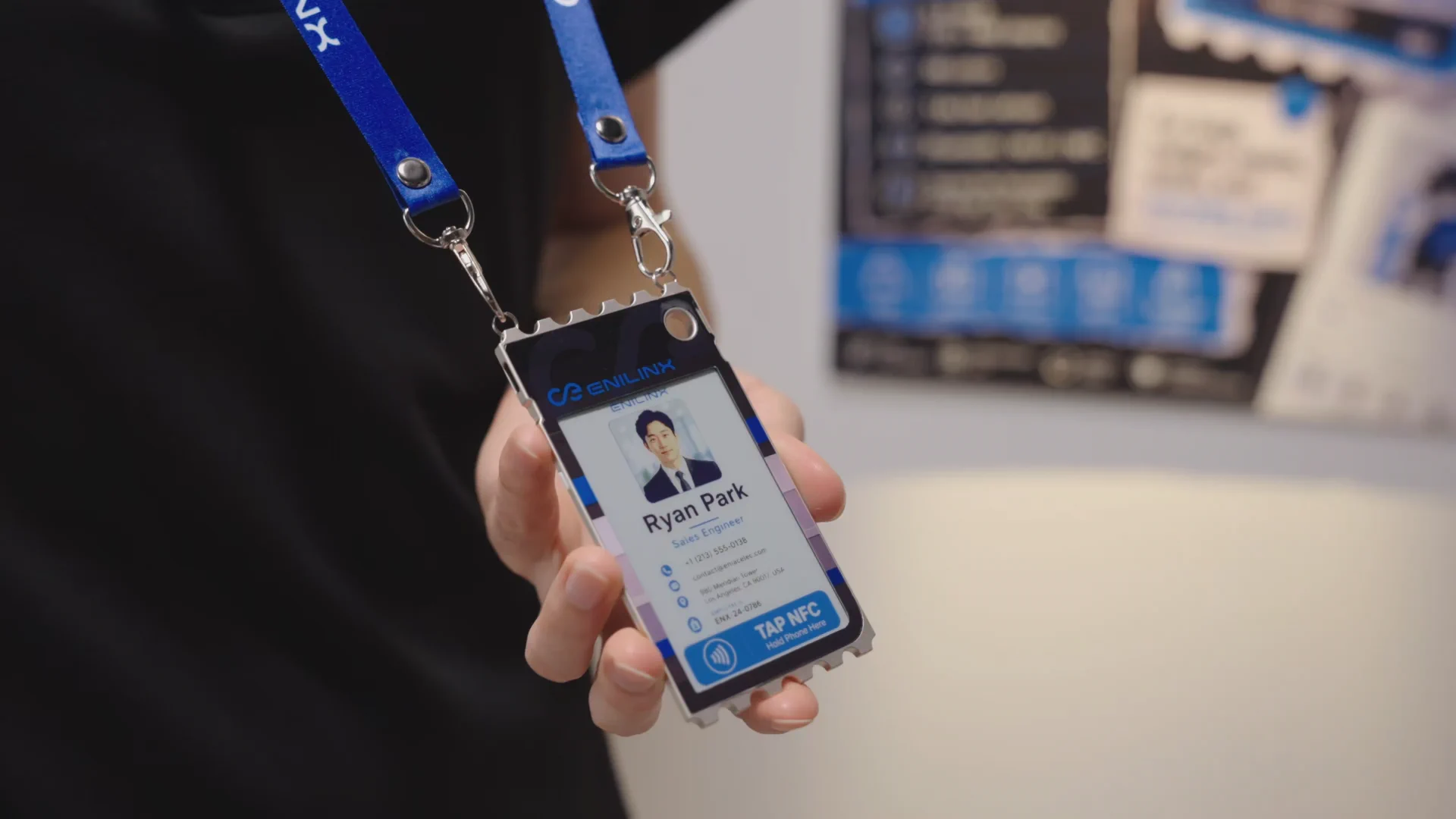 NFC and QR smart links on full color e-paper display tap with NFC or scan QR code to open web profile portfolio event page or social link page