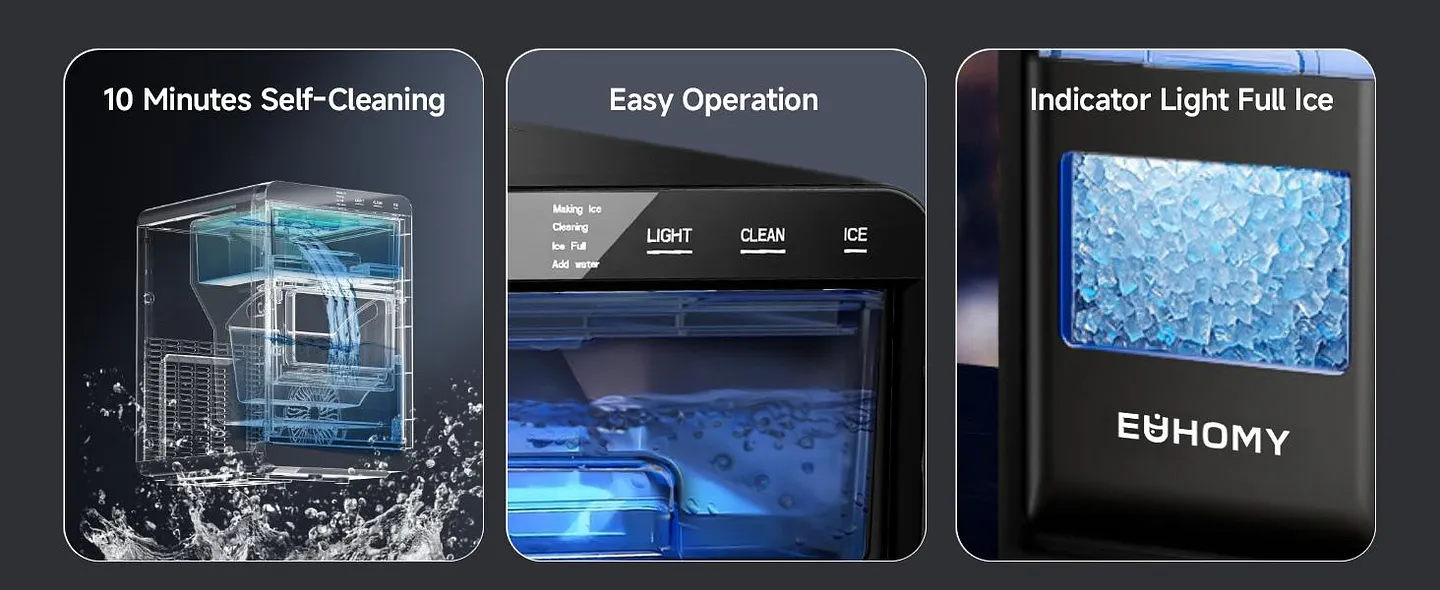 【Super Brand Day】EUHOMY Nugget Ice Maker Countertop, 35Lbs/24H&44Lbs/24H Pebble Ice Maker Machine, Self-Cleaning Pellet Ice Machine with Ice Scoop&basket, Sonic Countertop Ice Machine for Home/Kitchen/Office(Black) 【Super Brand Day】EUHOMY Nugget Ice Maker Countertop, 35Lbs/24H&44Lbs/24H Pebble Ice Maker Machine, Self-Cleaning Pellet Ice Machine with Ice Scoop&basket, Sonic Countertop Ice Machine for Home/Kitchen/Office(Black)