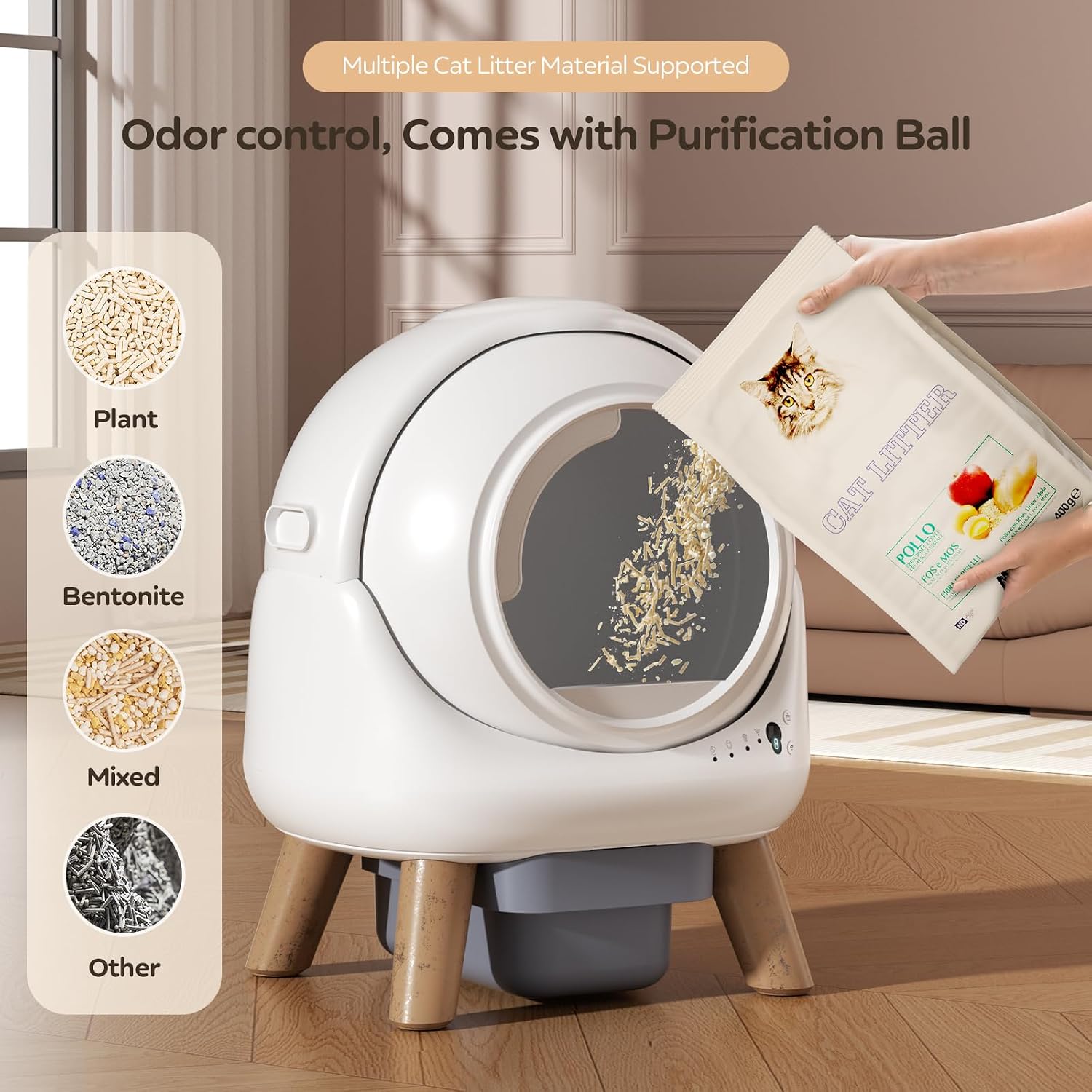 Self Cleaning Litter Box,Automatic Cat Litter Box for Multiple Cats,Robot with APP Control,Dual Safety Protection