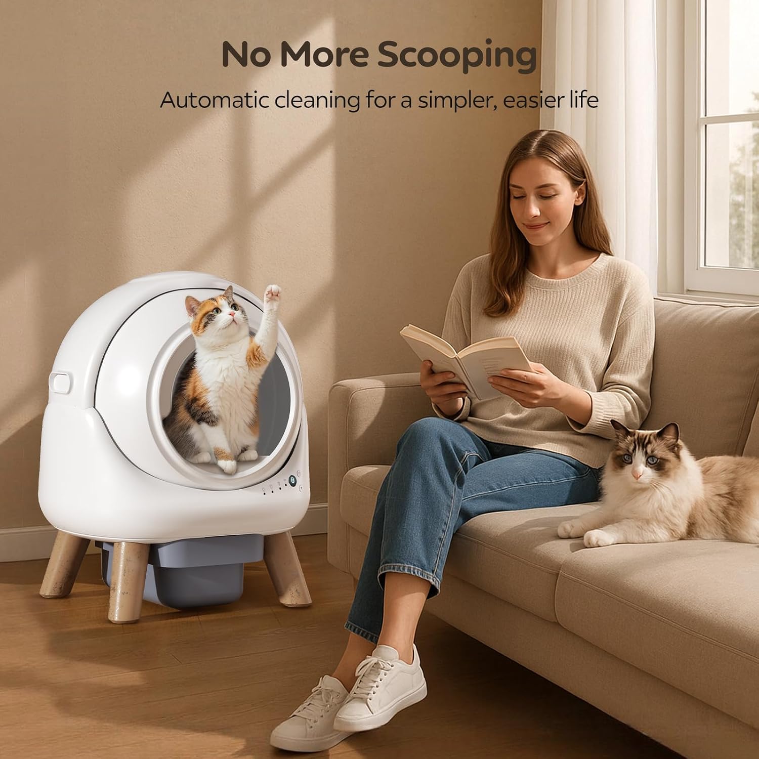 Self Cleaning Litter Box,Automatic Cat Litter Box for Multiple Cats,Robot with APP Control,Dual Safety Protection