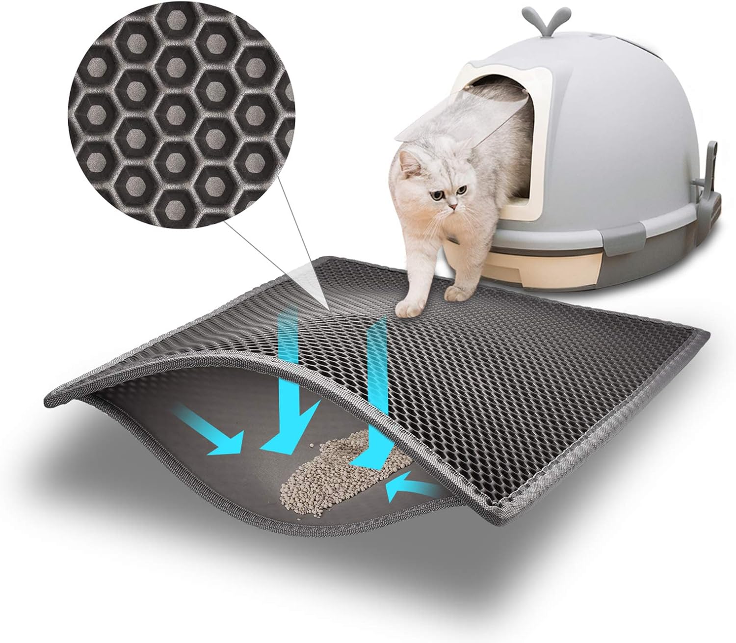 2-in-1 Cat Litter Mat & Odor-Sealing Waste Bag Set, Double-Layer Waterproof Anti-Tracking Mat with 6 Rolls of Heavy-Duty Disposal Bags