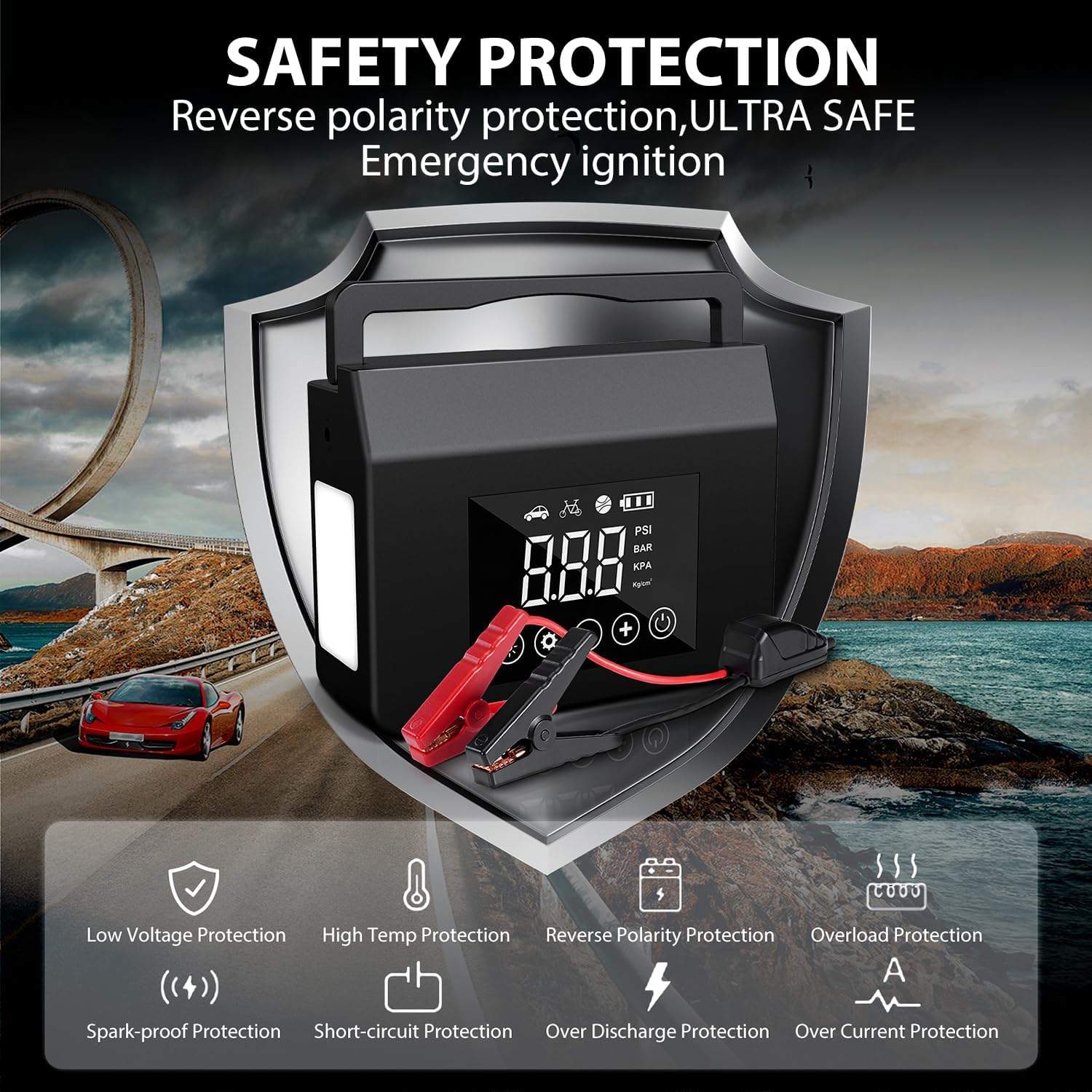 ump Starter with Air Compressor, 4000A Car Battery Jump Starter(ALL Gas/8.0L Diesel)
