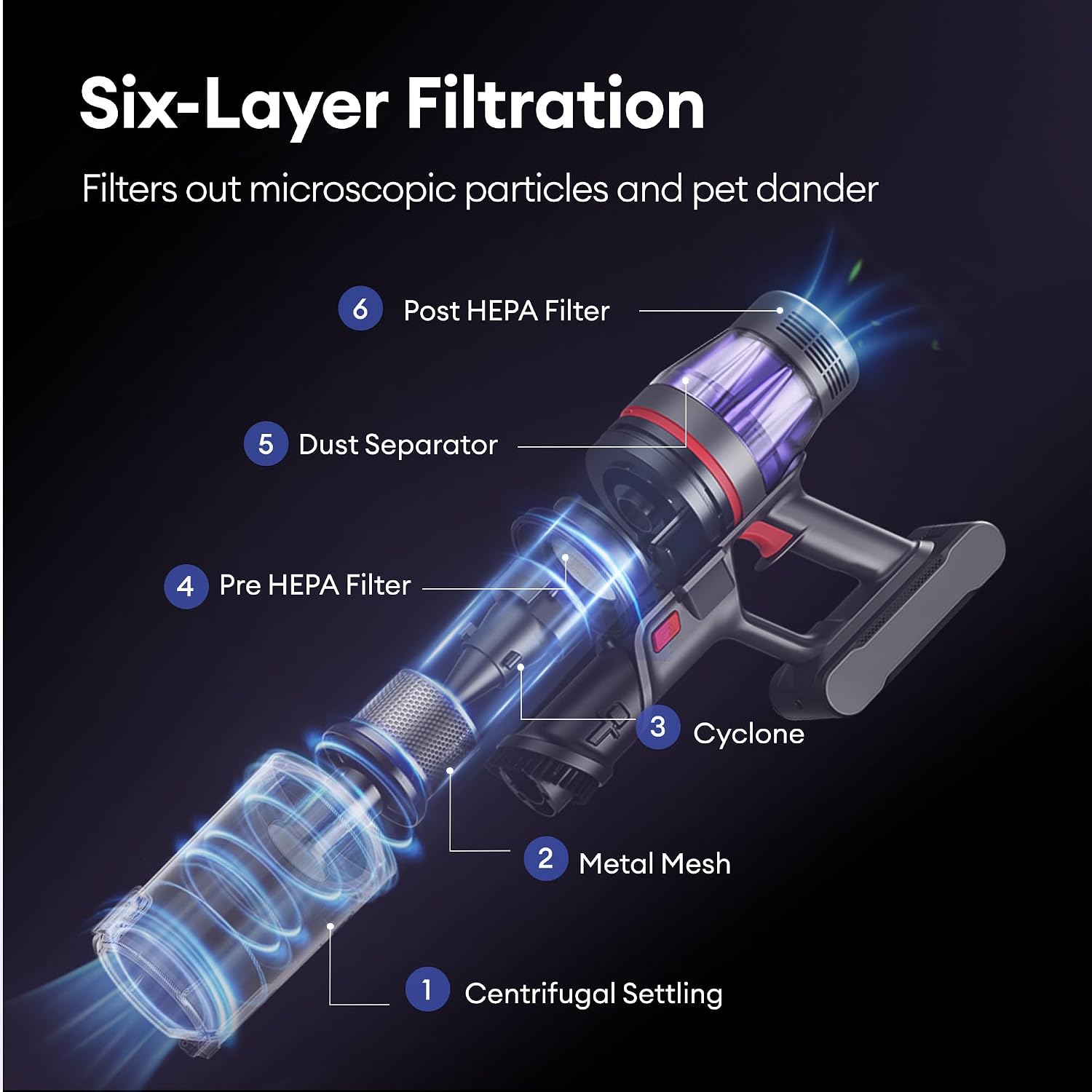 Cordless Vacuum Cleaner, 600W 55Kpa 60Mins Vacuum Cleaners for Home