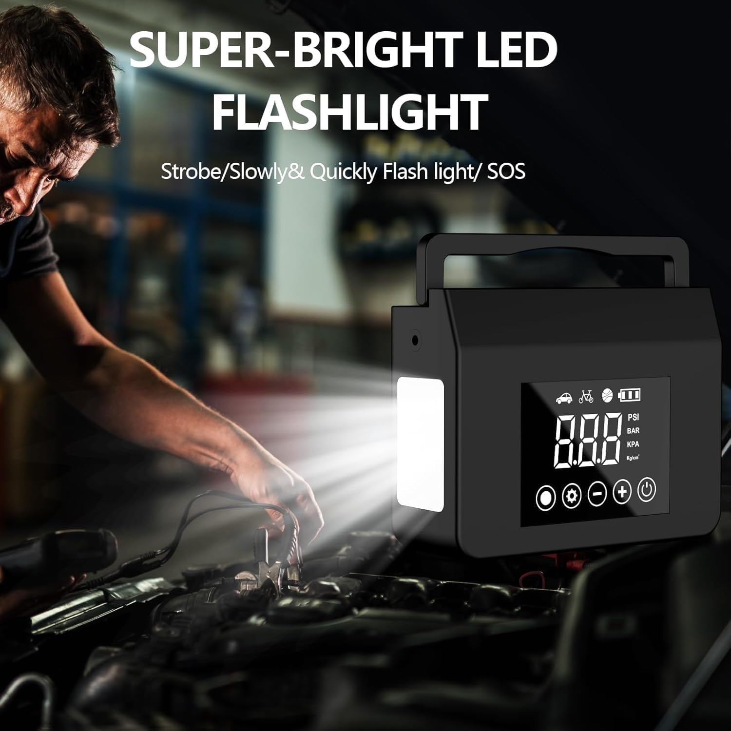 ump Starter with Air Compressor, 4000A Car Battery Jump Starter(ALL Gas/8.0L Diesel)