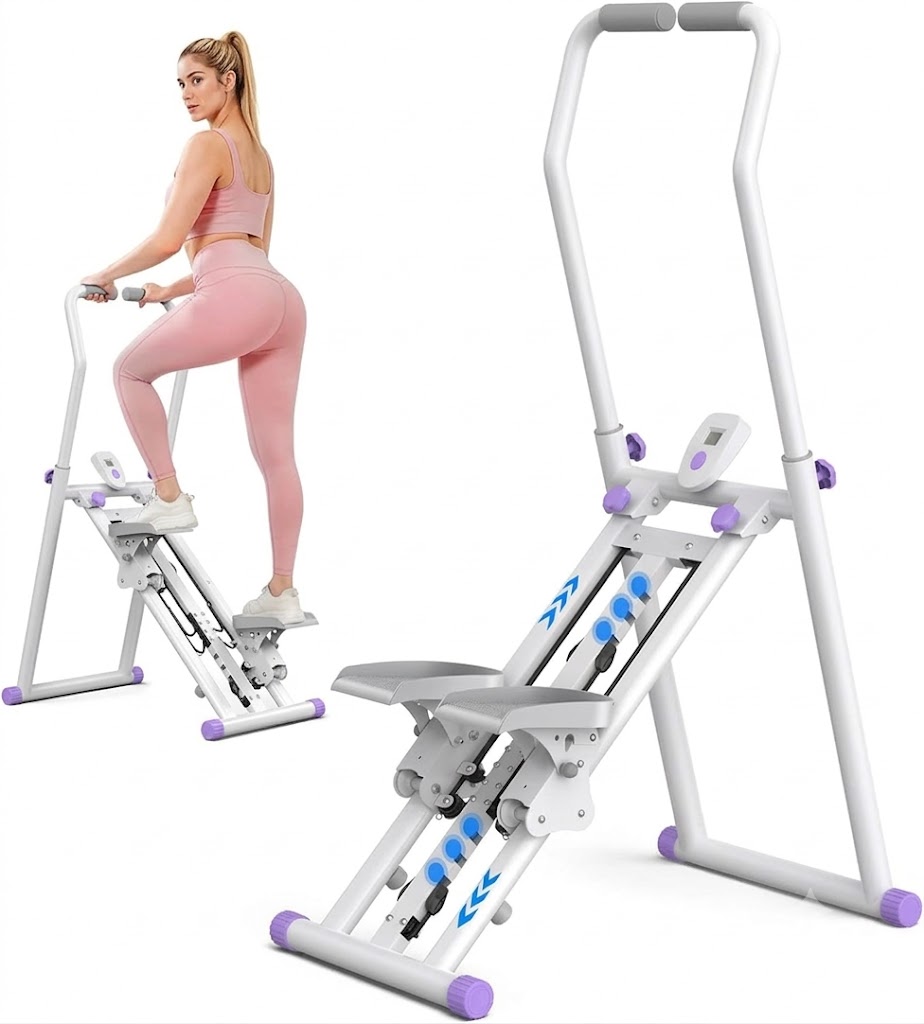 Vertical Stair Climber Machine with Adjustable Resistance & LCD Monitor, Foldable 3-In-1 Step Stepper Exercise Machine for Home Workout, 300 lbs Capacity