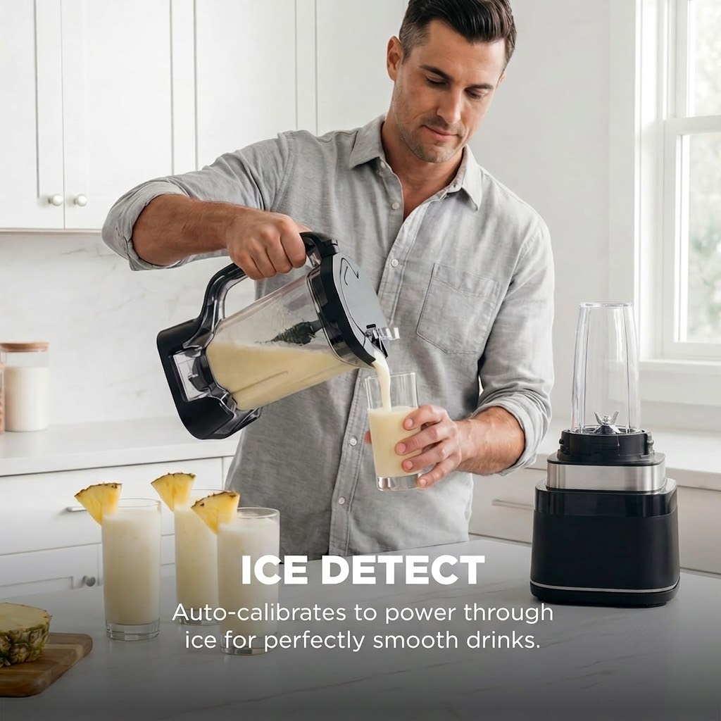 1800W Smart Kitchen System & Blender Combo, 72 oz XL Pitcher & 8-Cup Food Processor with Auto-Sensing Tech for Smoothies, Dough & Salsa