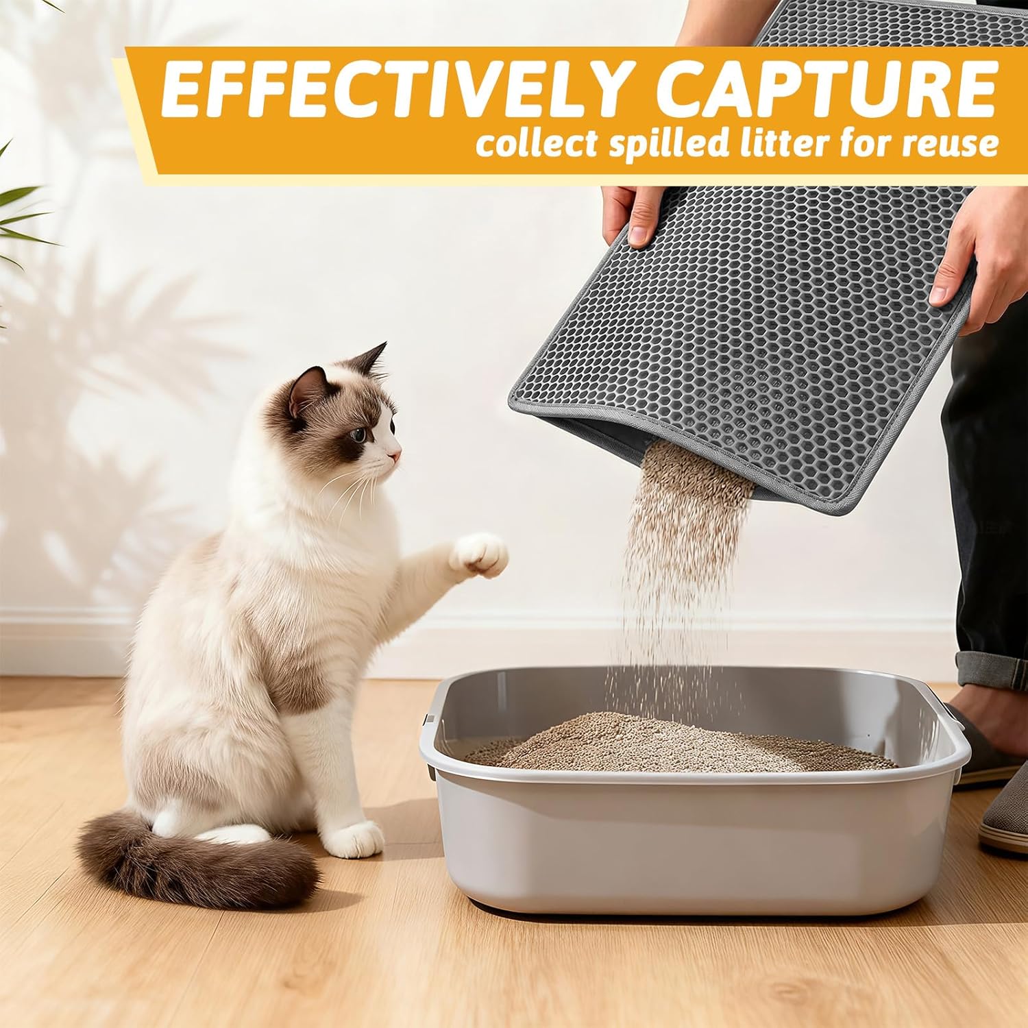 2-in-1 Cat Litter Mat & Odor-Sealing Waste Bag Set, Double-Layer Waterproof Anti-Tracking Mat with 6 Rolls of Heavy-Duty Disposal Bags