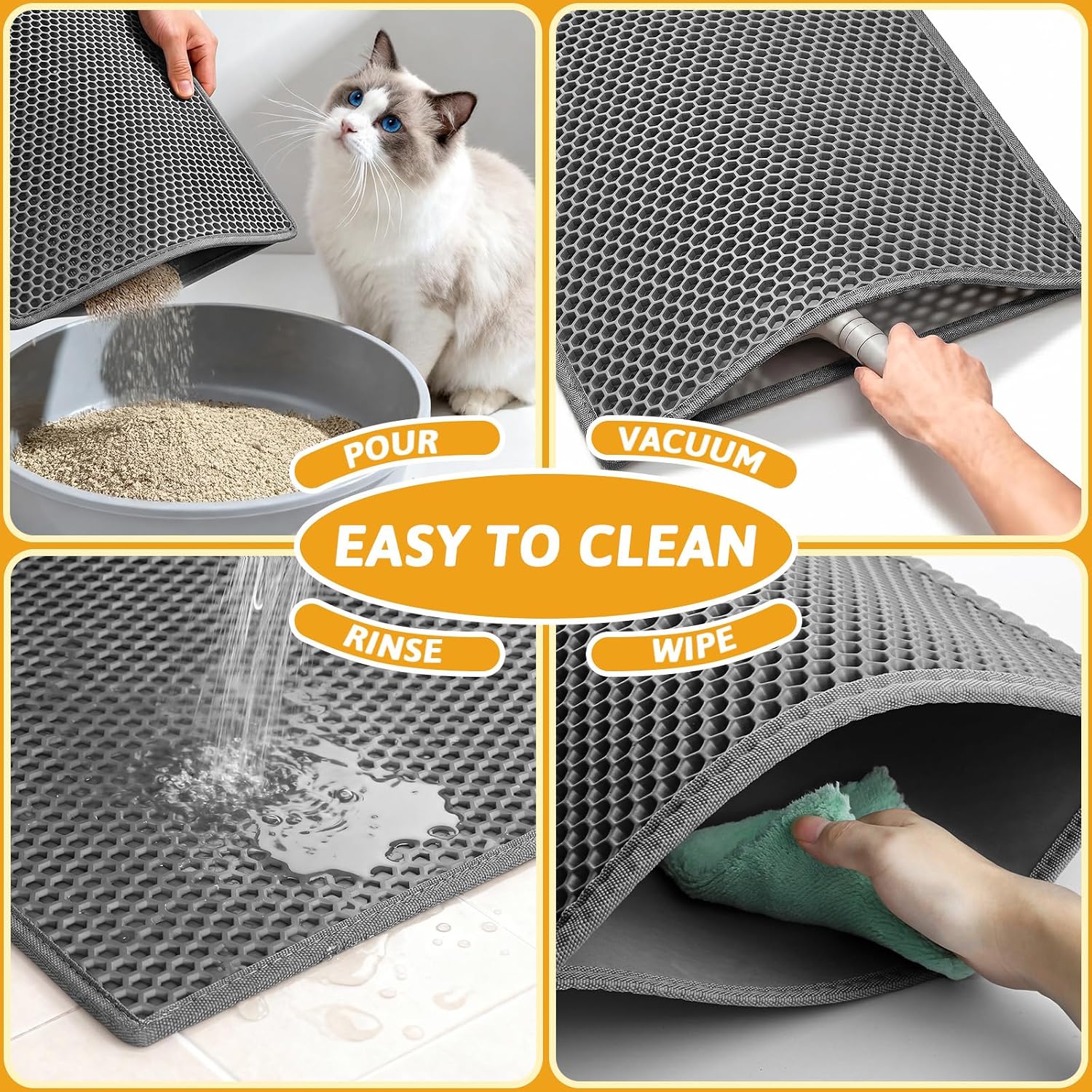 2-in-1 Cat Litter Mat & Odor-Sealing Waste Bag Set, Double-Layer Waterproof Anti-Tracking Mat with 6 Rolls of Heavy-Duty Disposal Bags