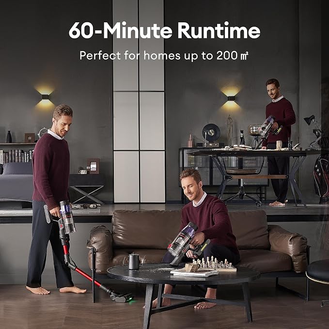 Cordless Vacuum Cleaner, 600W 55Kpa 60Mins Vacuum Cleaners for Home